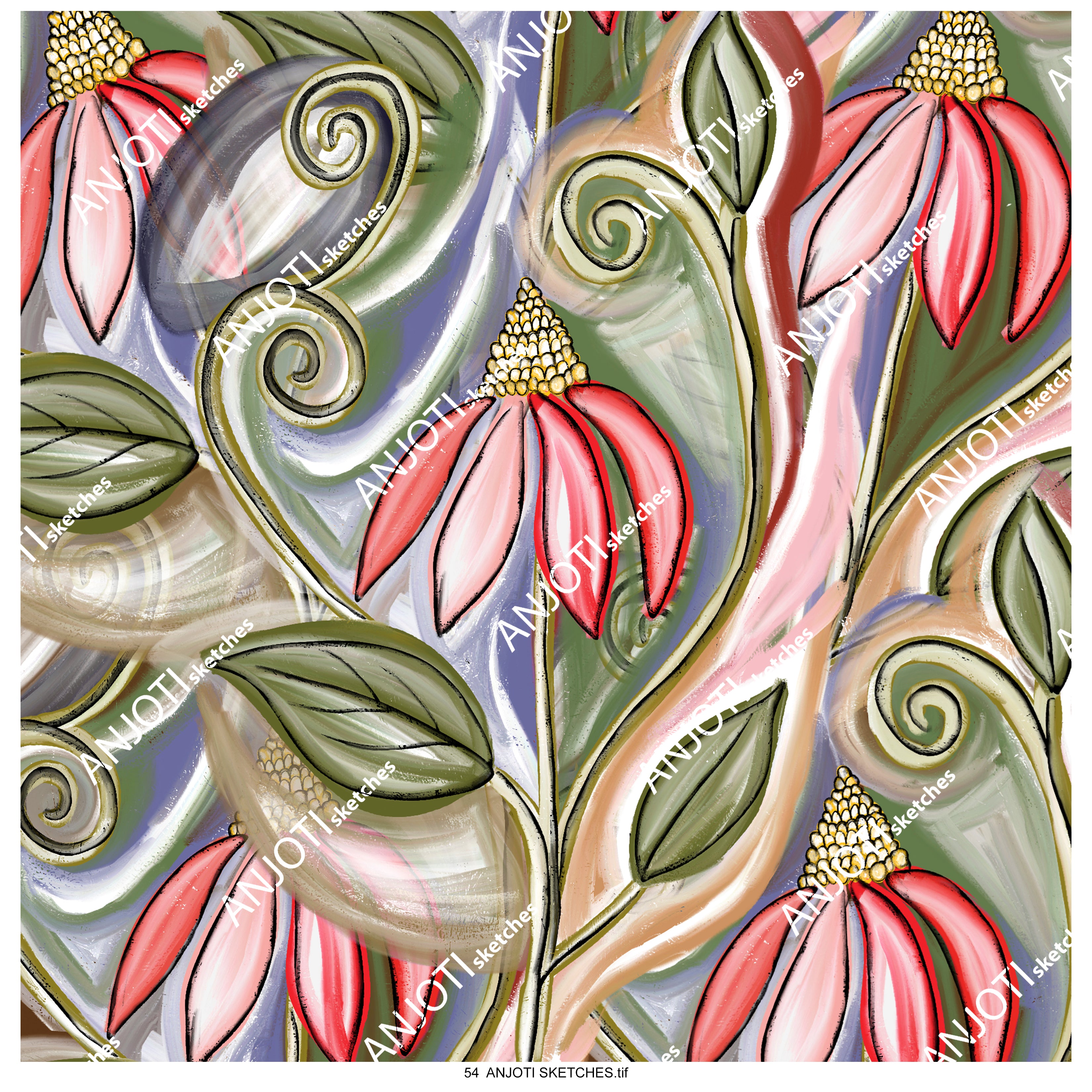 ANJOTI SKETCHES 54_Floral and Geometric Abstract Wall Art with Stunning Multicolor Texture Backgrounds