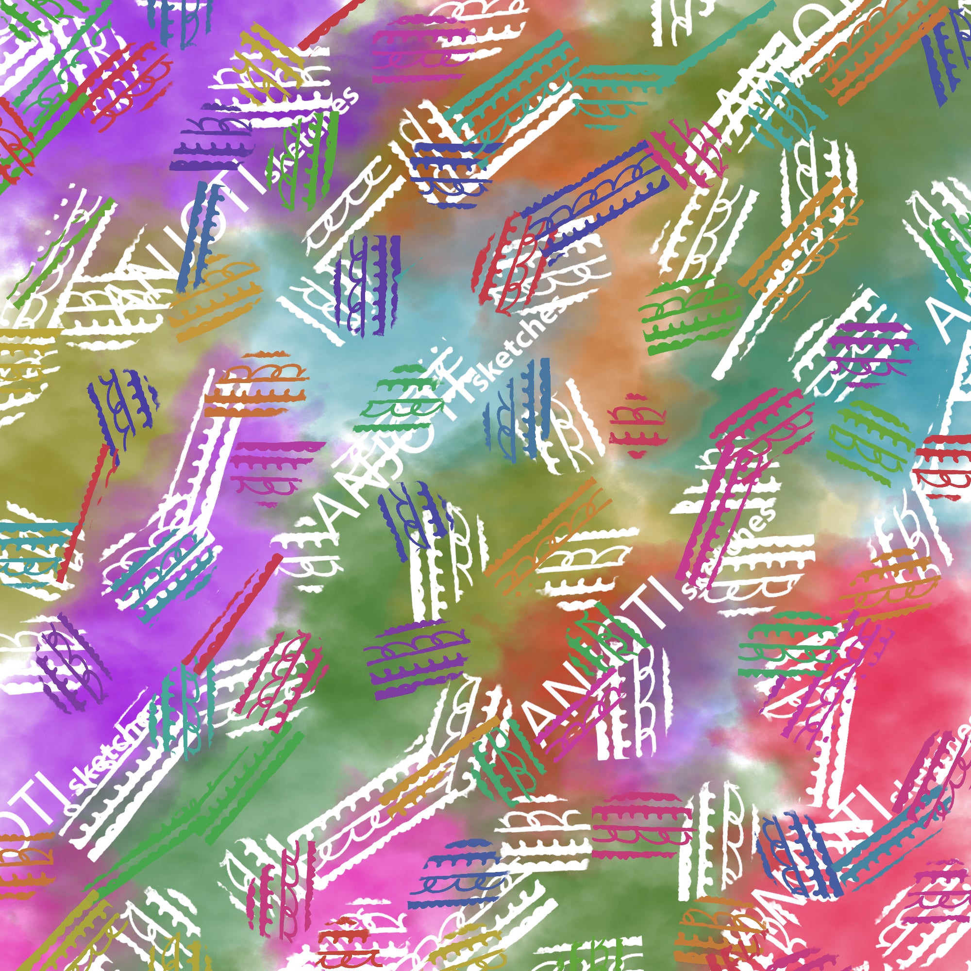 ANJOTI_SKETCHES_564_Vibrant Floral Geometric Abstract Wall Art with Unique Texture Background Effects