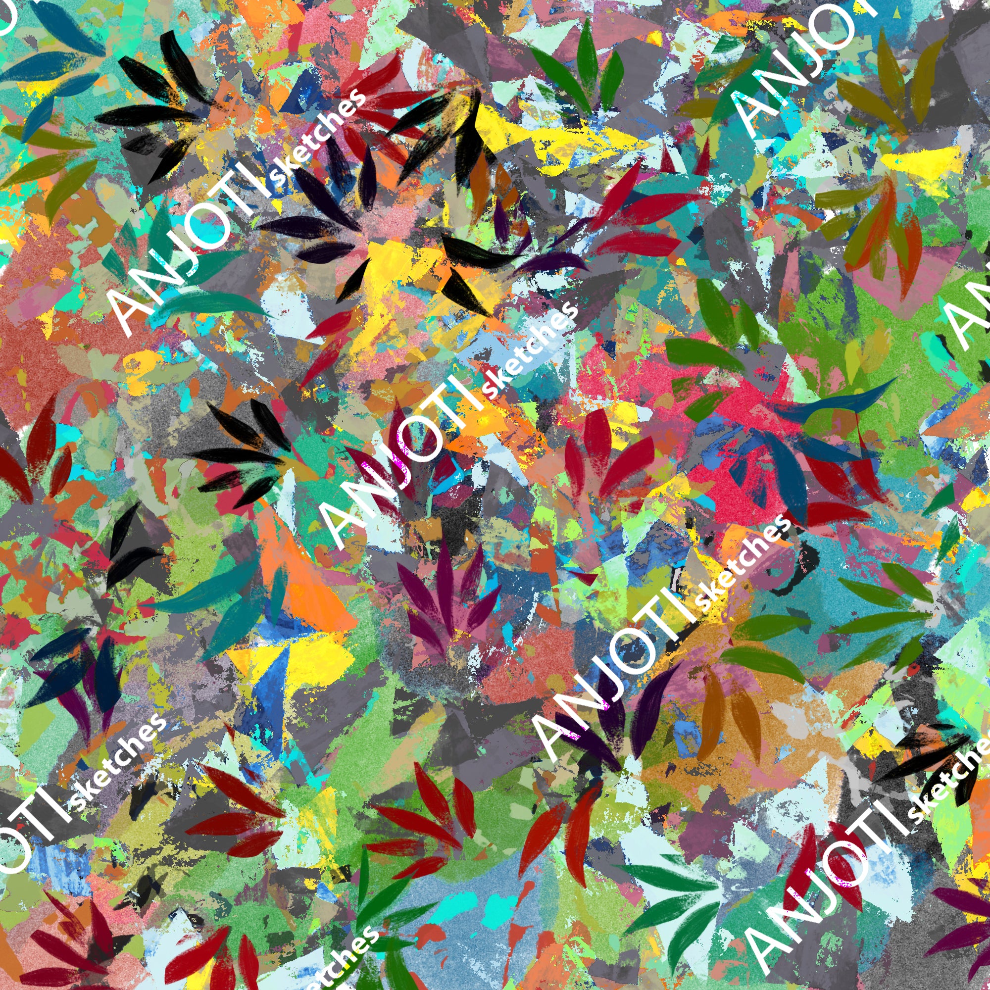 ANJOTI_SKETCHES_582_Fresh Floral Geometric Abstract Wall Art in Unique Multicolor Texture Backgrounds