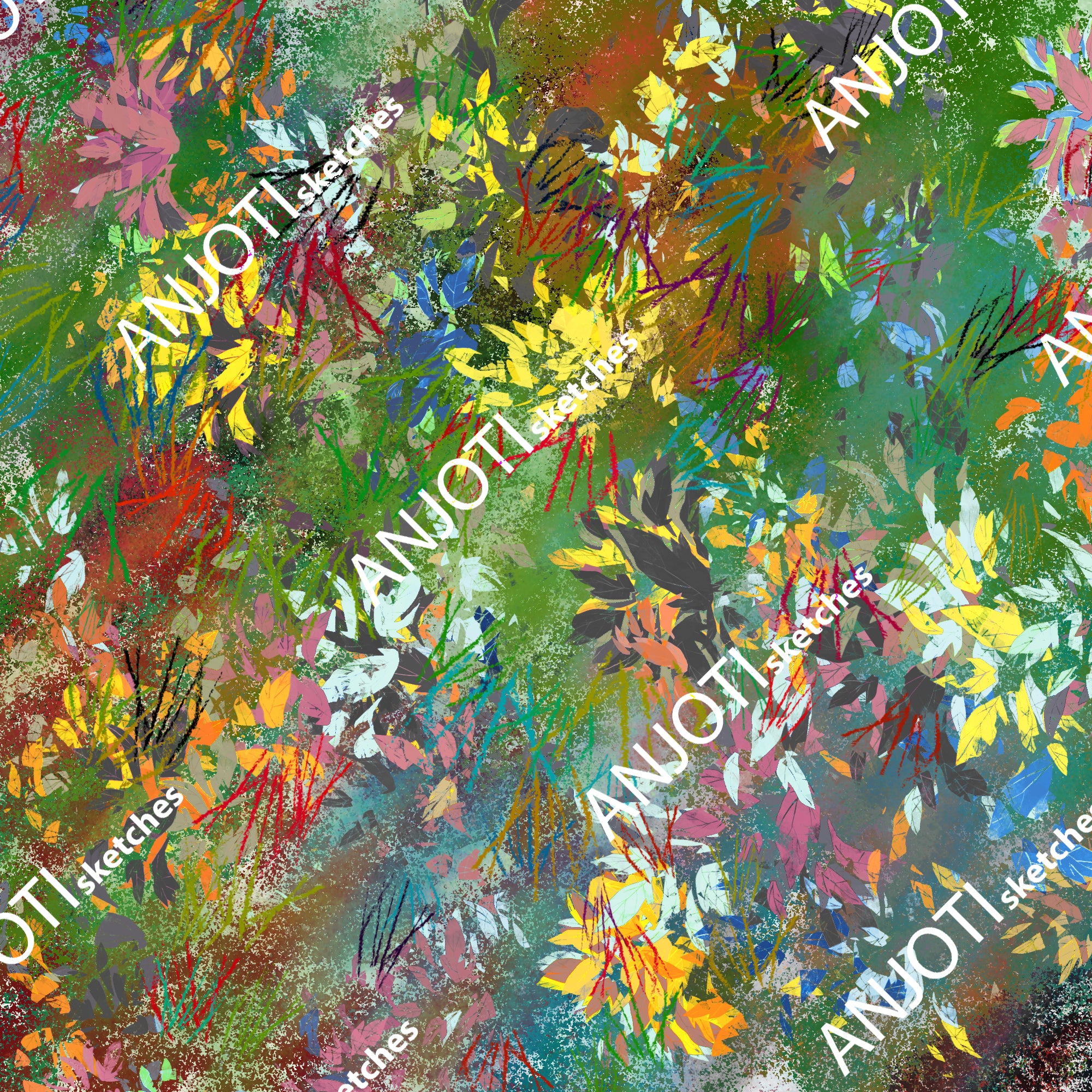ANJOTI_SKETCHES_590_Beautiful Floral Geometric Abstract Wall Art in Multicolor Textures
