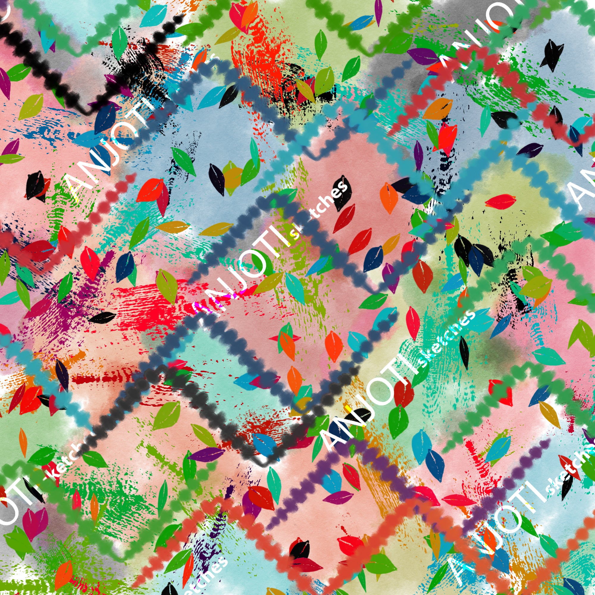 ANJOTI_SKETCHES_591_Multicolor Floral Geometric Texture Backgrounds in Abstract Wall Art