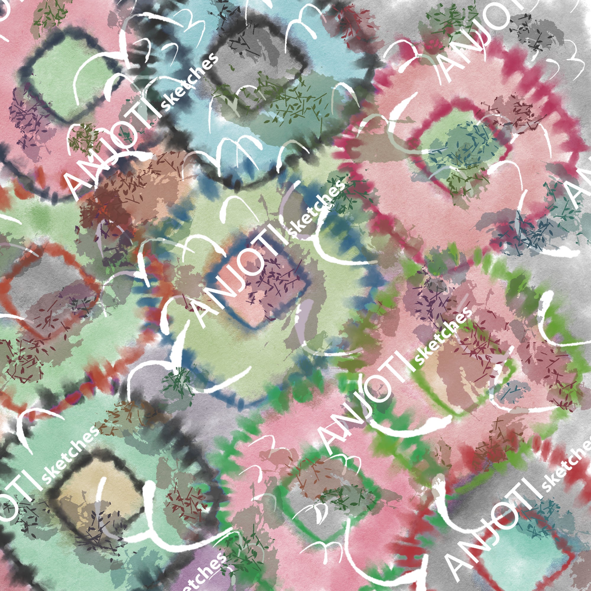 ANJOTI_SKETCHES_592_Vibrant Floral and Geometric Abstract Wall Art in Multicolor Textures