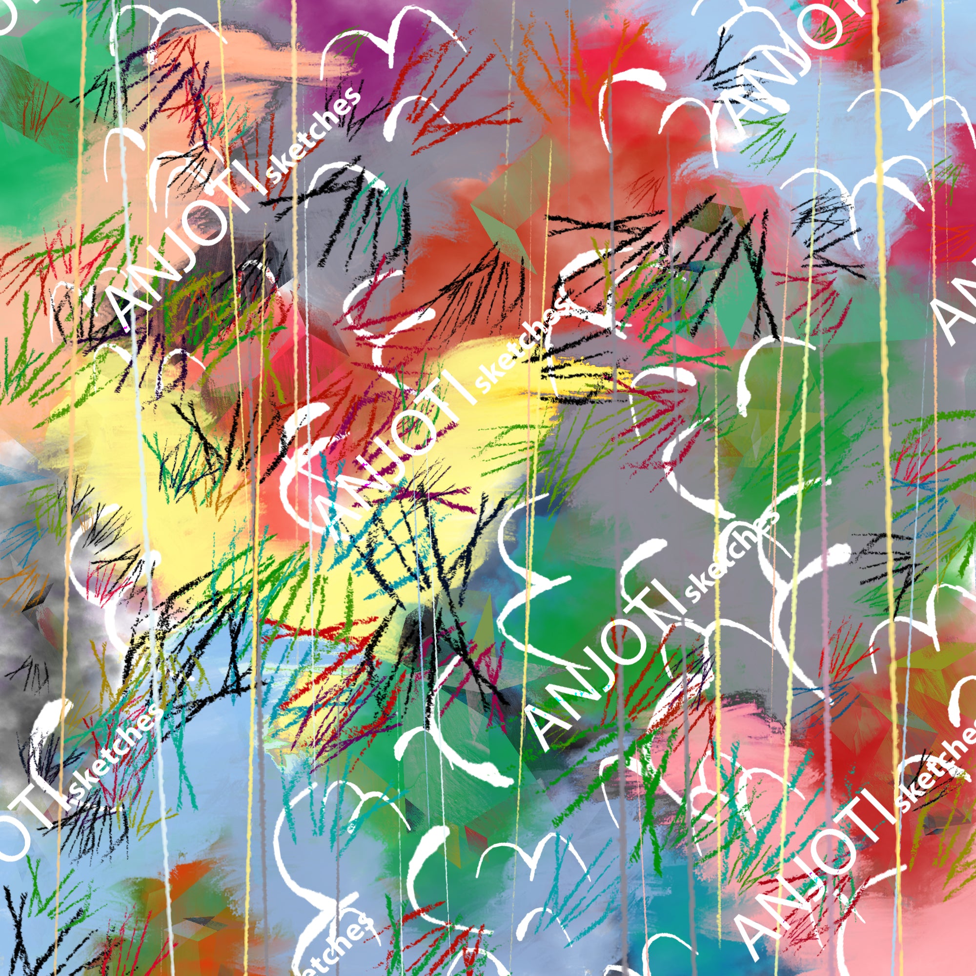 ANJOTI_SKETCHES_593_Create Unique Spaces with Floral Geometric Abstract Wall Art in Multicolor