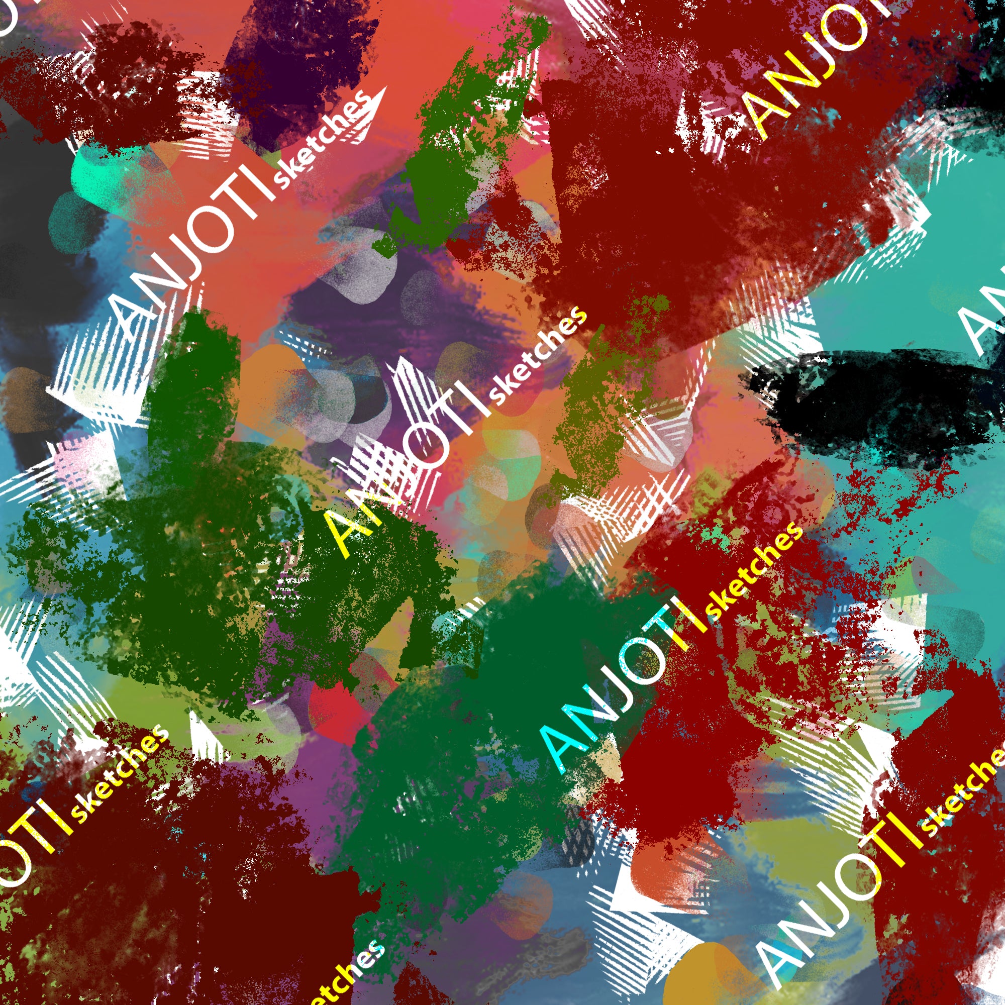 ANJOTI_SKETCHES_595_Floral and Geometric Abstract Wall Art with Modern Multicolor Textures