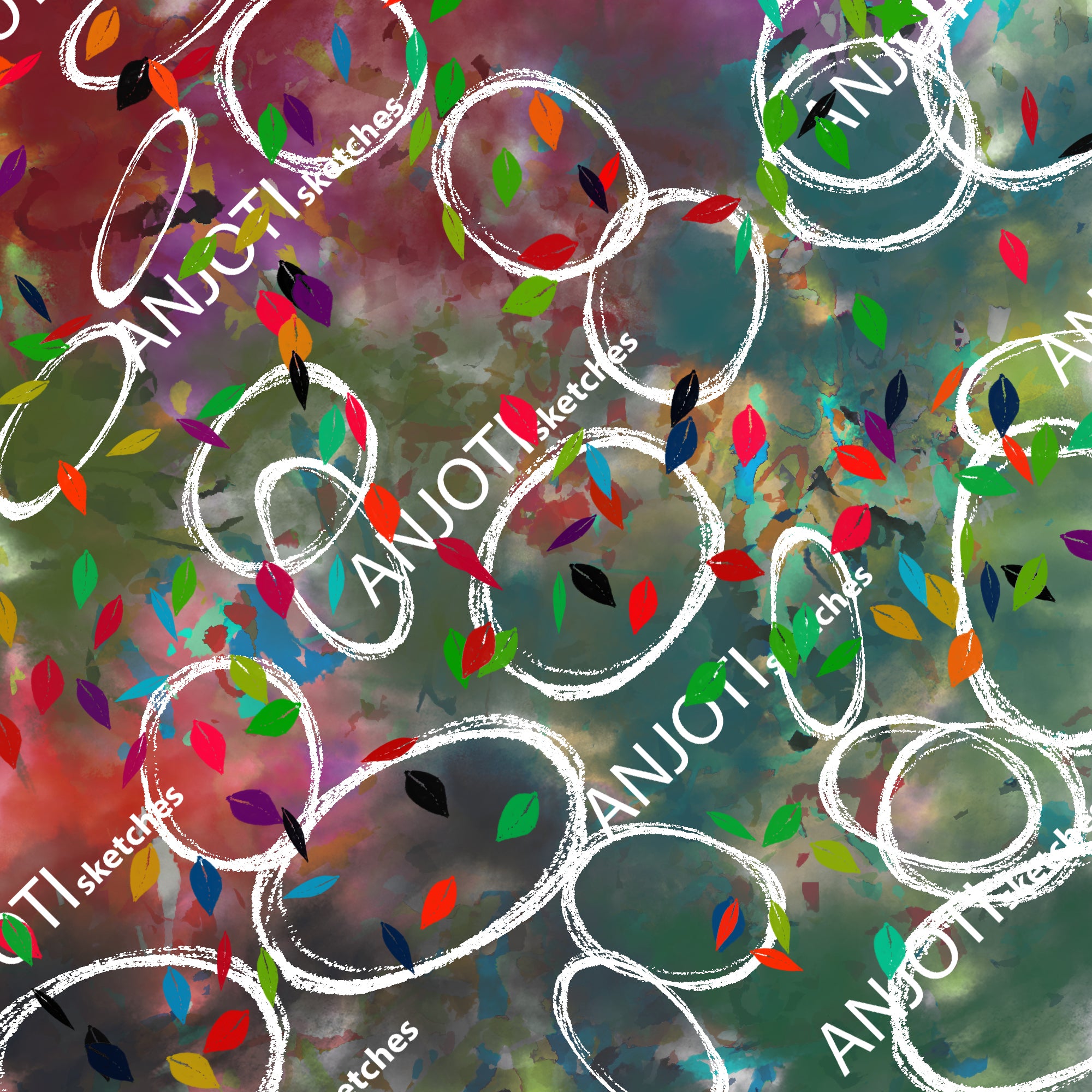 ANJOTI_SKETCHES_596_Bold Floral Geometric Abstract Wall Art with Stunning Multicolor Textures