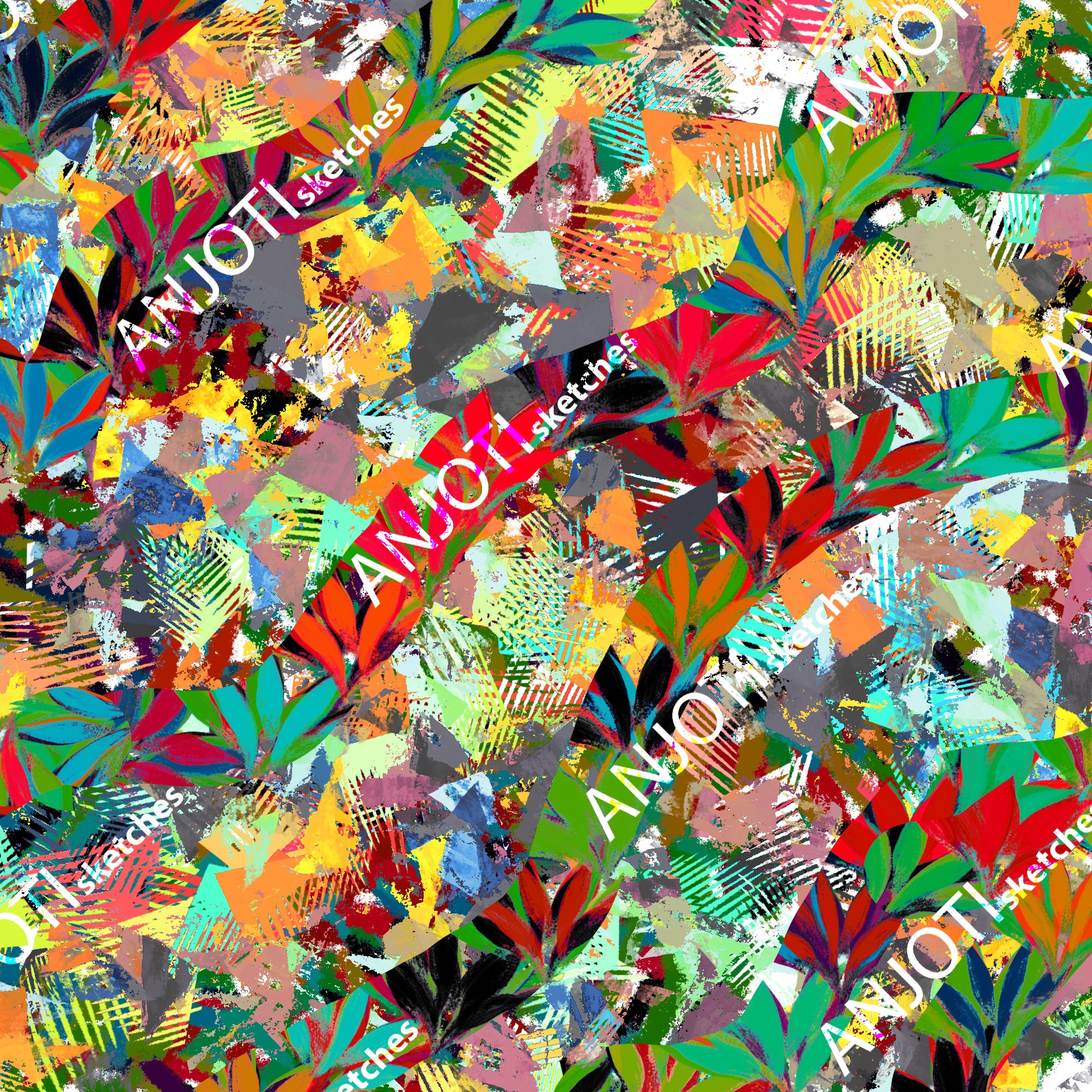 ANJOTI_SKETCHES_605_Abstract brush strokes art motif Geometrical allover wallpaper pattern illustration in multicoloured shades effect texture art work and prints