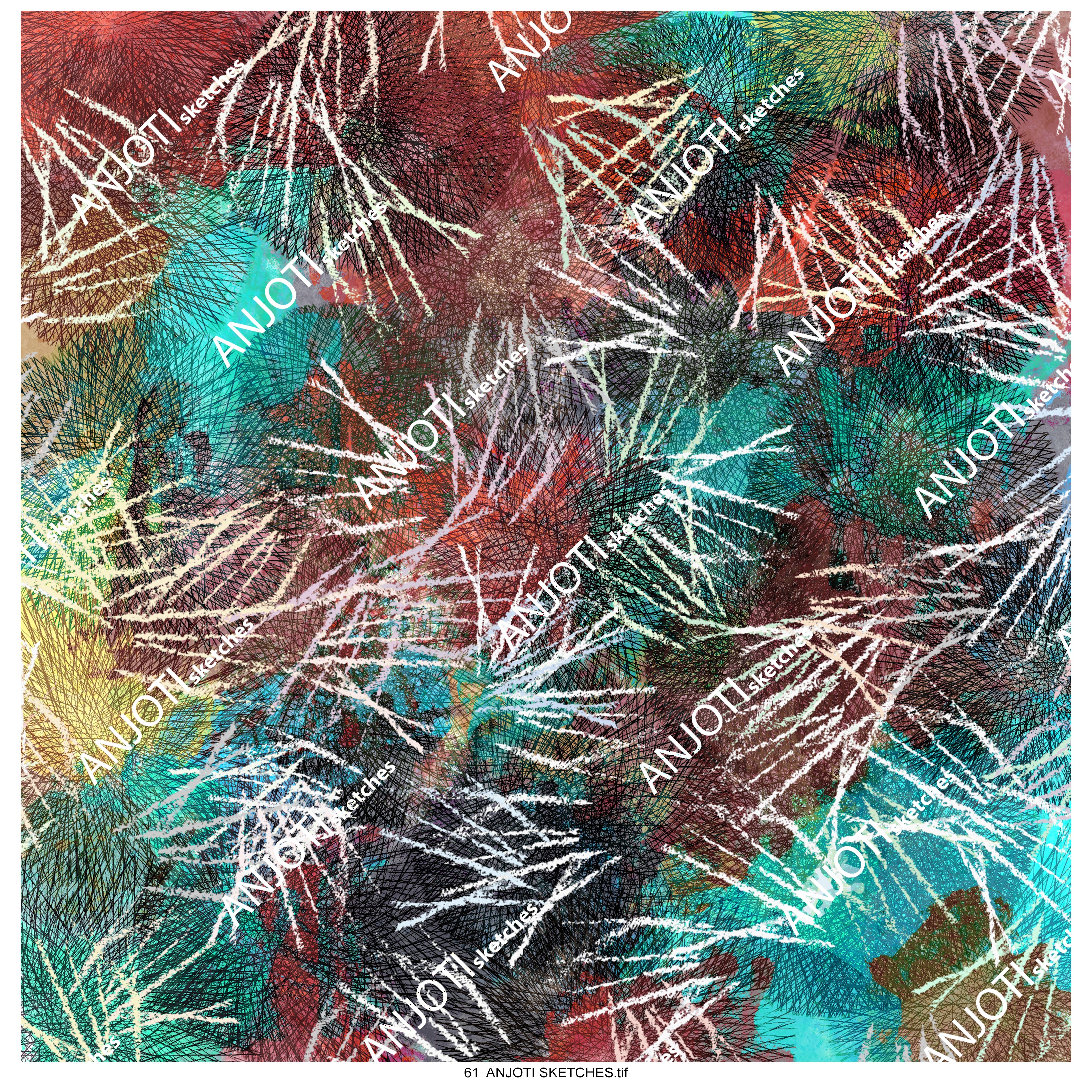 ANJOTI SKETCHES 61_Bold Multicolor Texture Effects in Floral and Geometric Abstract Wall Art Designs