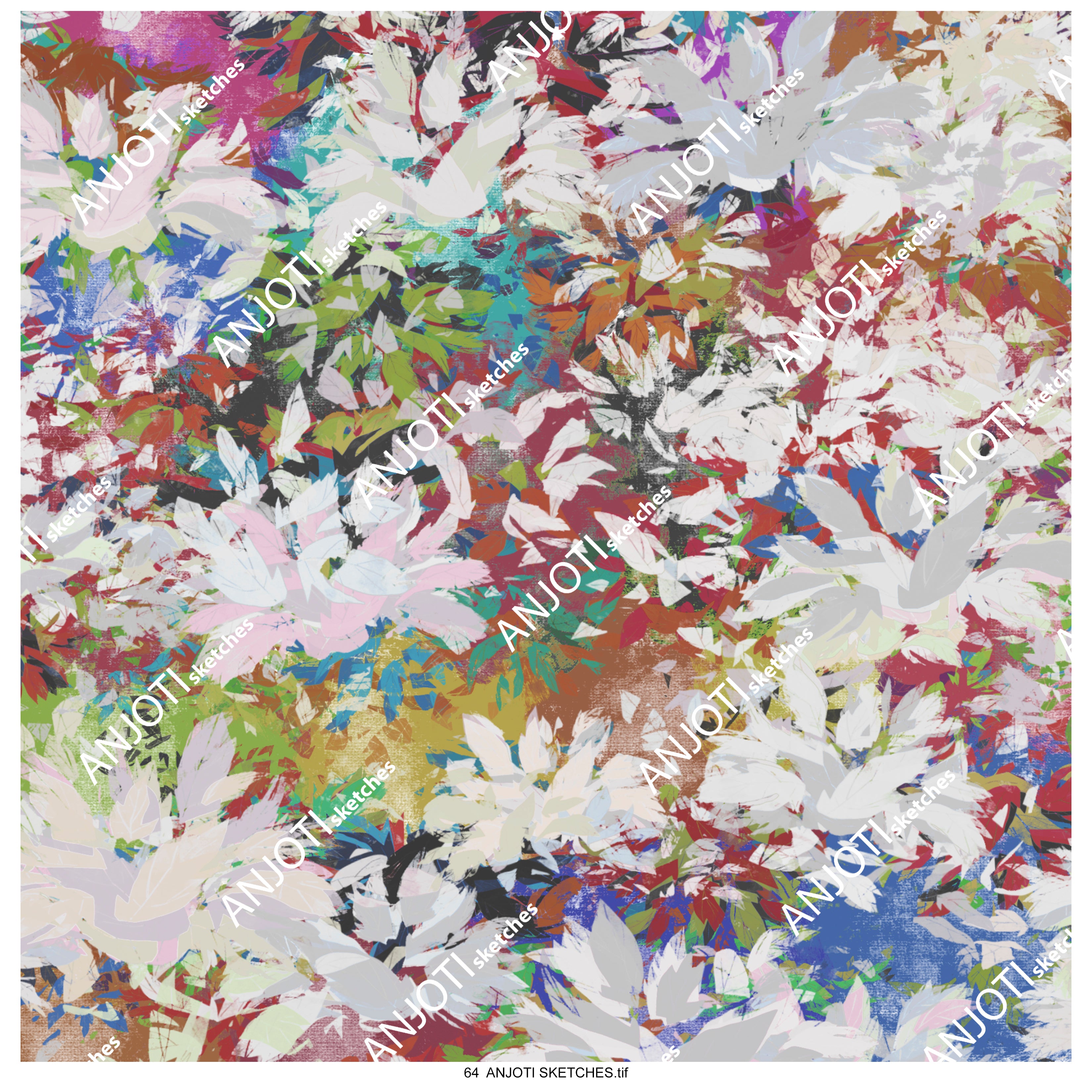 ANJOTI SKETCHES 64_Vibrant Floral Geometric Abstract Wall Art with Unique Texture Background Effects