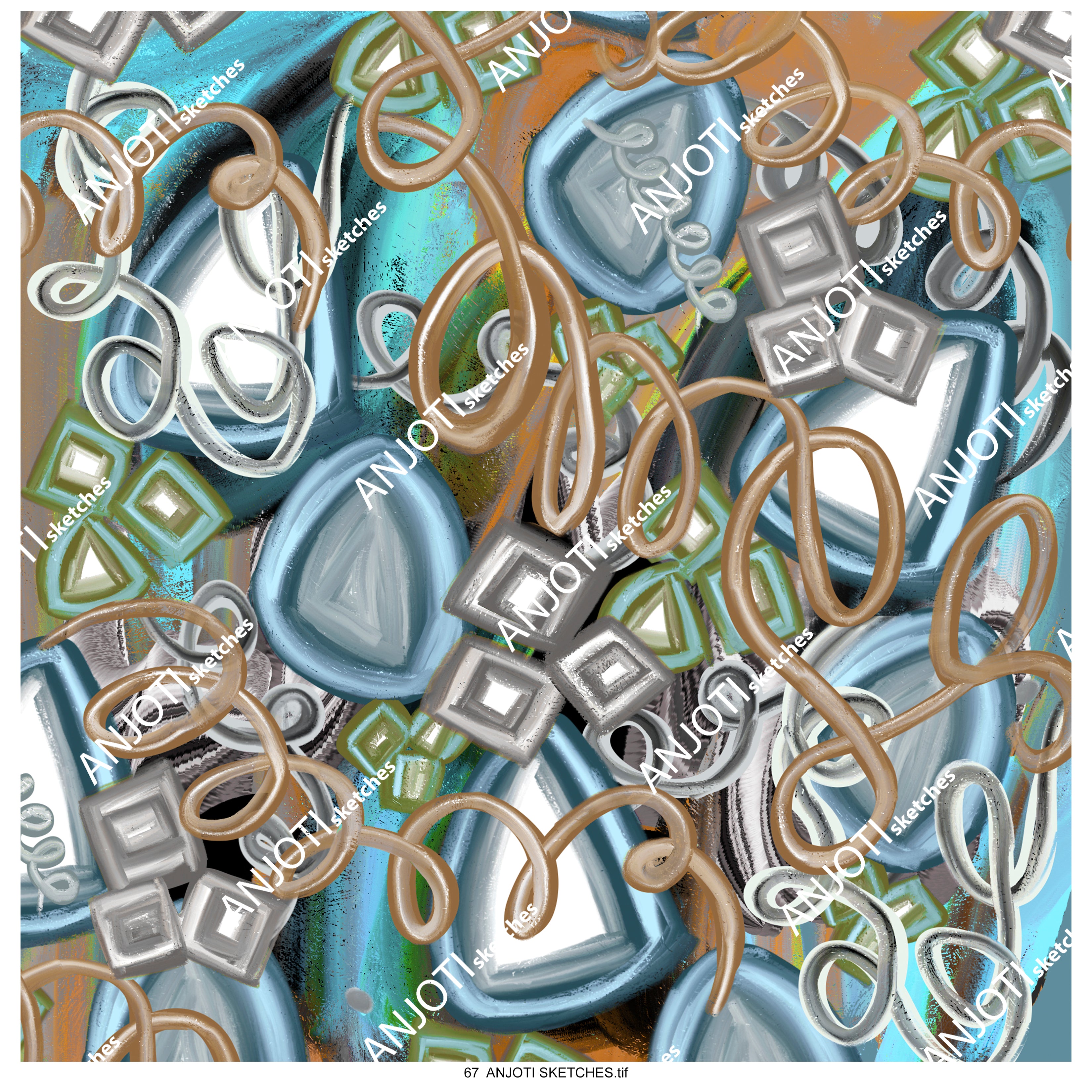 ANJOTI SKETCHES 67_Multicolor Texture Background Abstract Wall Art with Floral and Geometric Designs