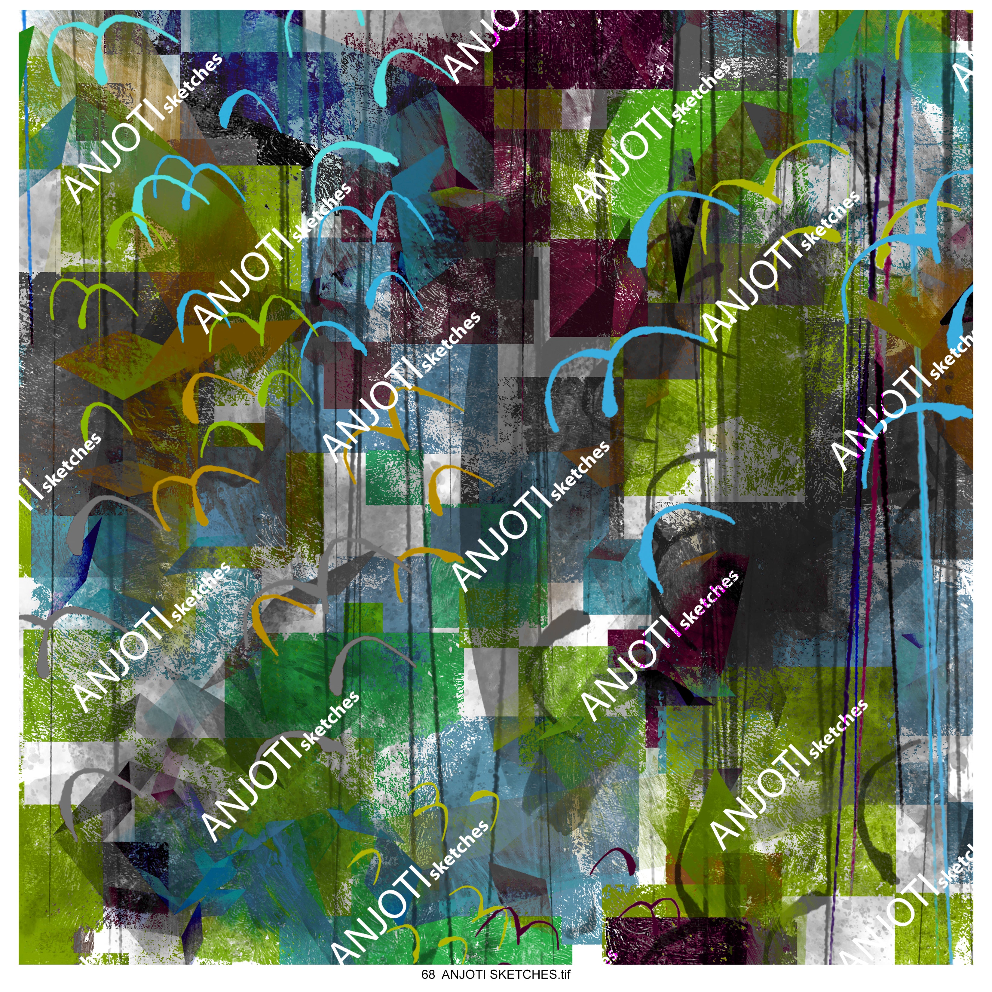 ANJOTI SKETCHES 68_Unique Floral and Geometric Abstract Wall Art with Bold Texture Backgrounds