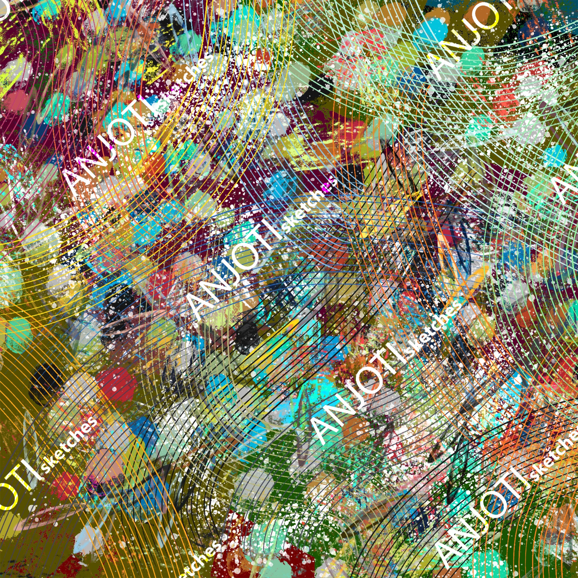 ANJOTI_SKETCHES_757_Floral Abstract Wall Art with Multicolor Geometric Texture Background Effects