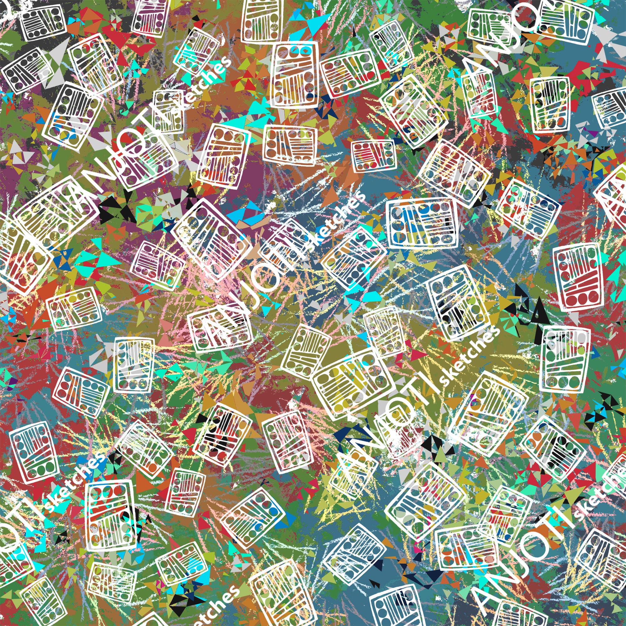 ANJOTI_SKETCHES_770_Floral and Geometric Abstract Wall Art with Textured Multicolor Backgrounds