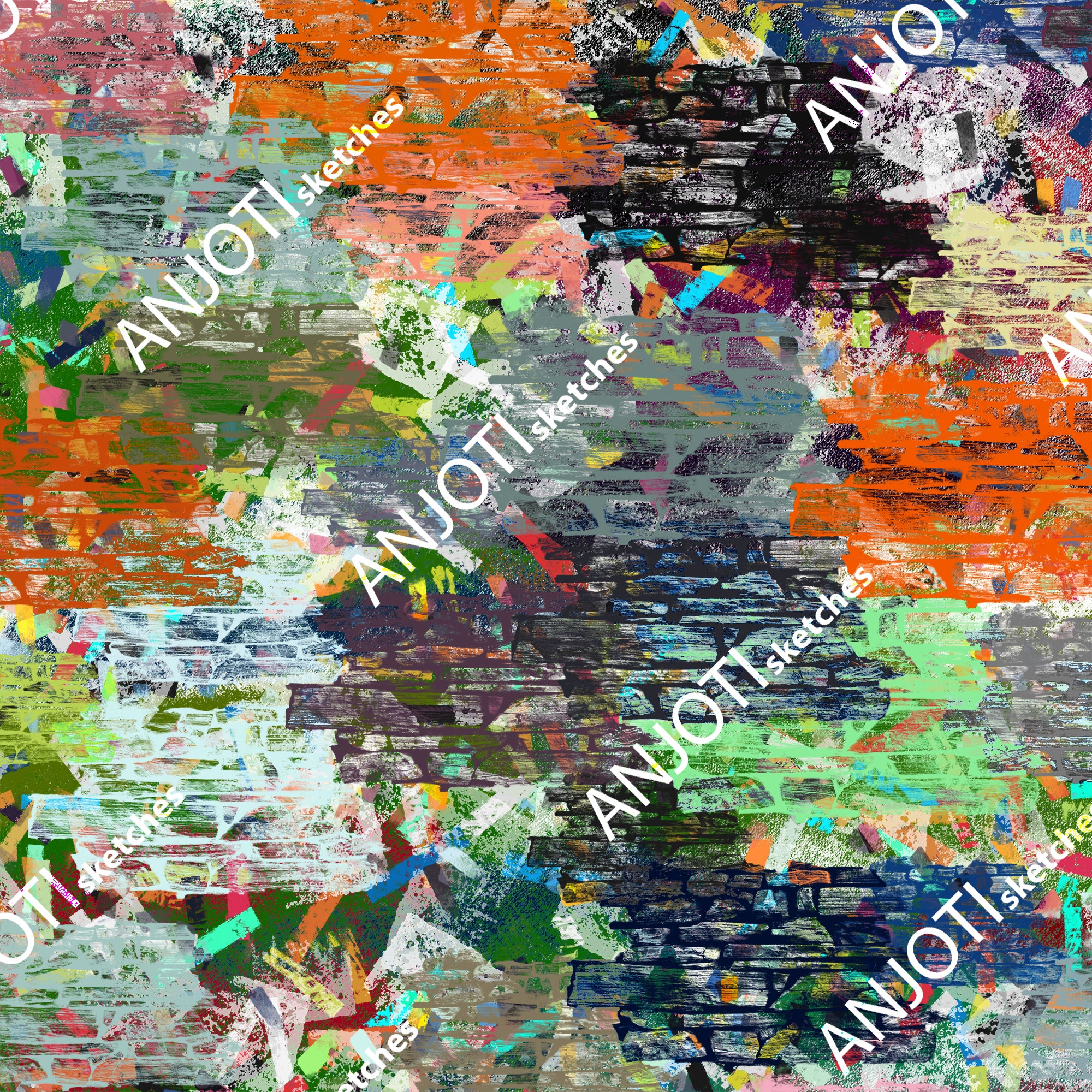 ANJOTI_SKETCHES_777_Modern Floral Geometric Abstract Wall Art with Vibrant Texture Backgrounds