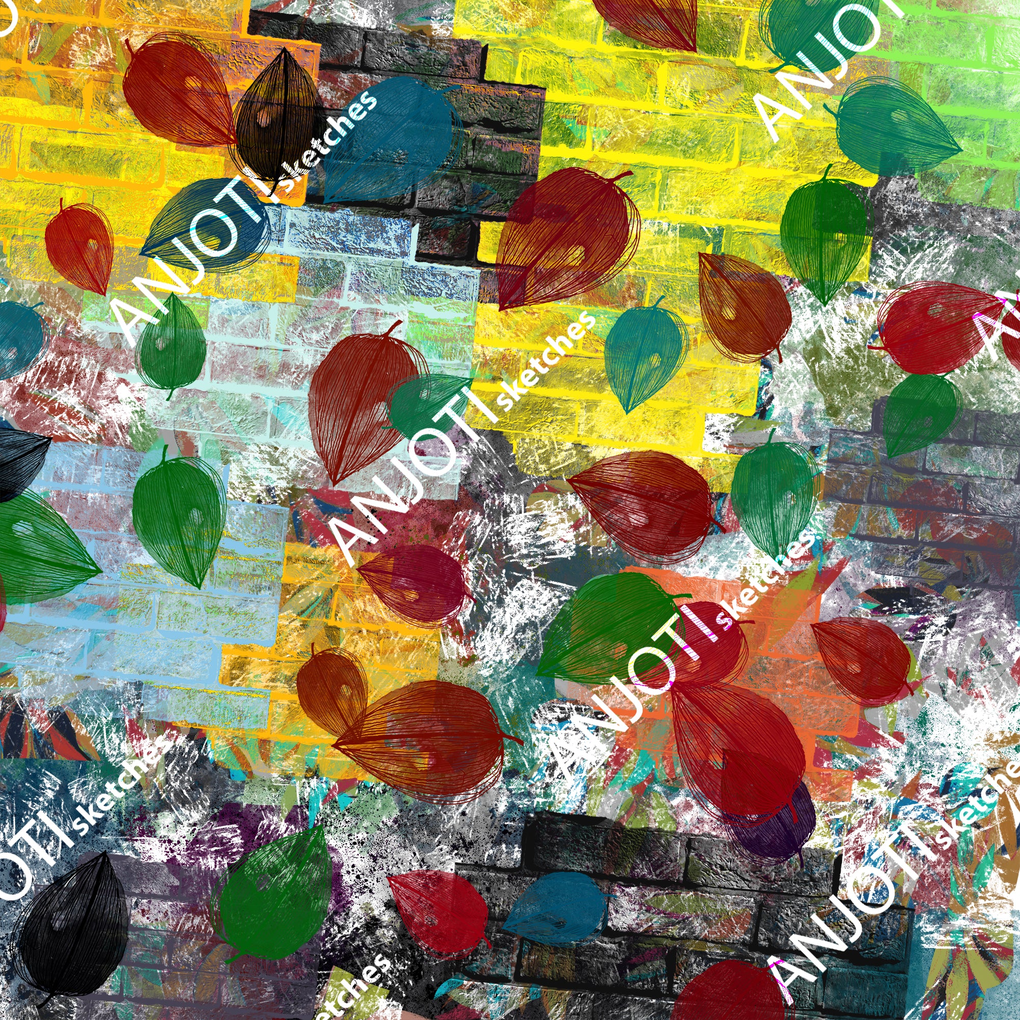 ANJOTI_SKETCHES_779_Abstract Wall Art with Multicolor Floral Geometric Textures for Every Room