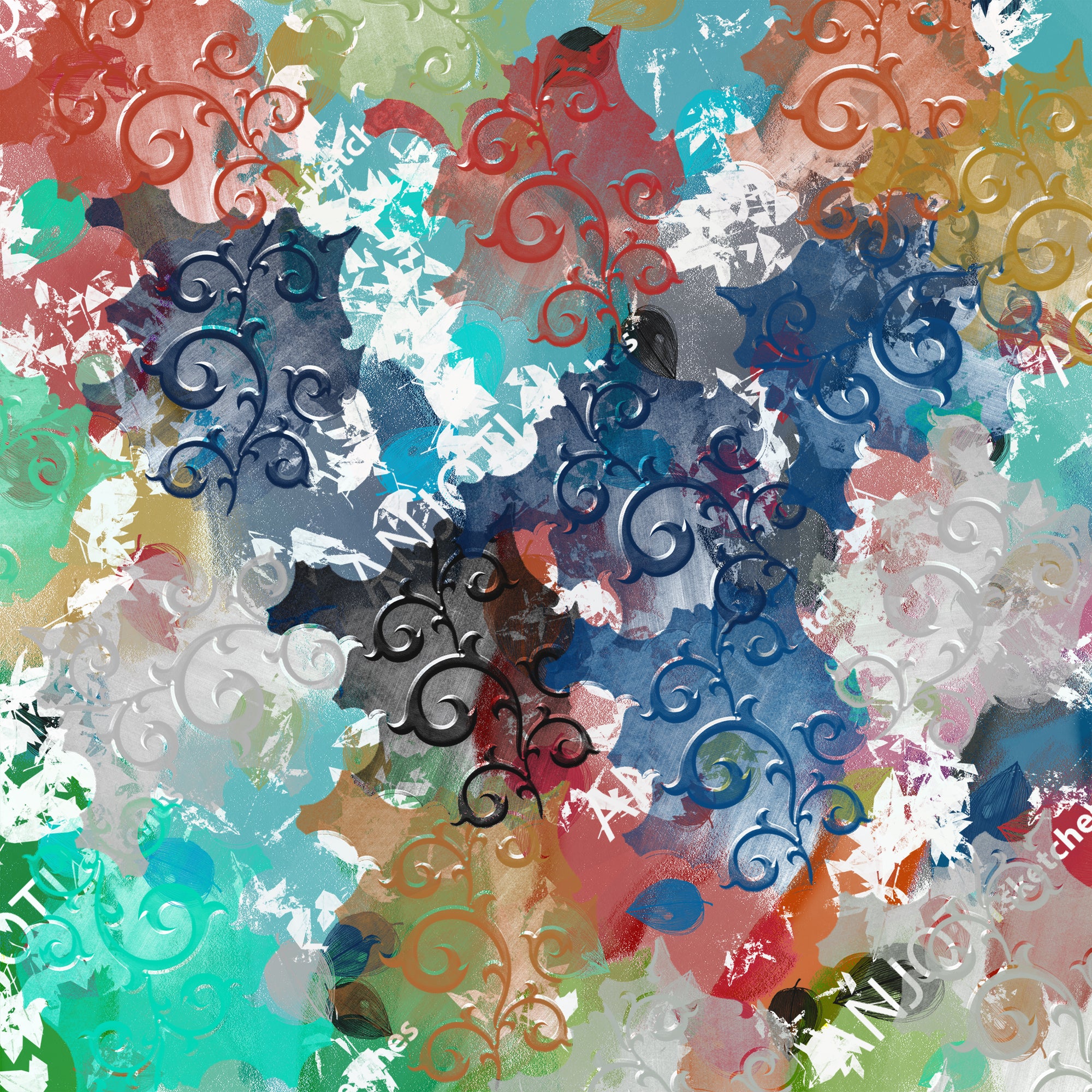 ANJOTI_SKETCHES_782_Fresh Floral Geometric Abstract Wall Art in Unique Multicolor Texture Backgrounds