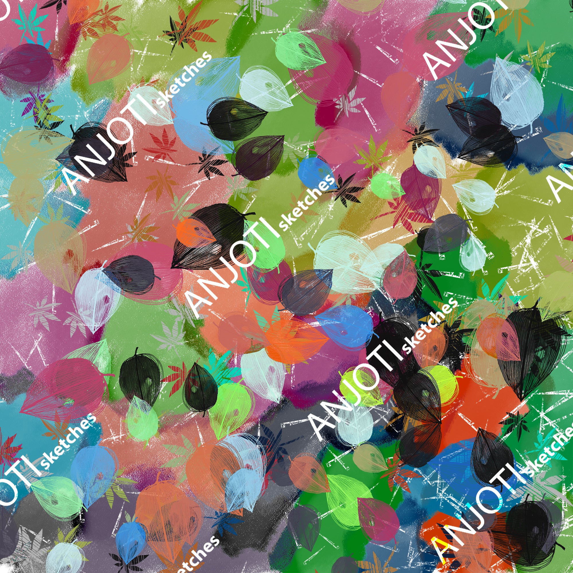 ANJOTI_SKETCHES_789_Add Multicolor Texture Backgrounds to Floral Geometric Abstract Wall Art