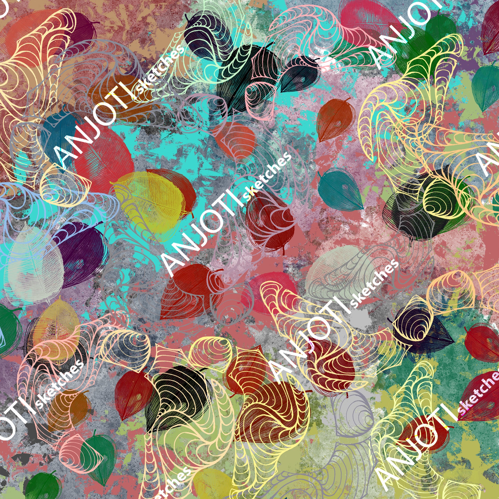 ANJOTI_SKETCHES_792_Vibrant Floral and Geometric Abstract Wall Art in Multicolor Textures