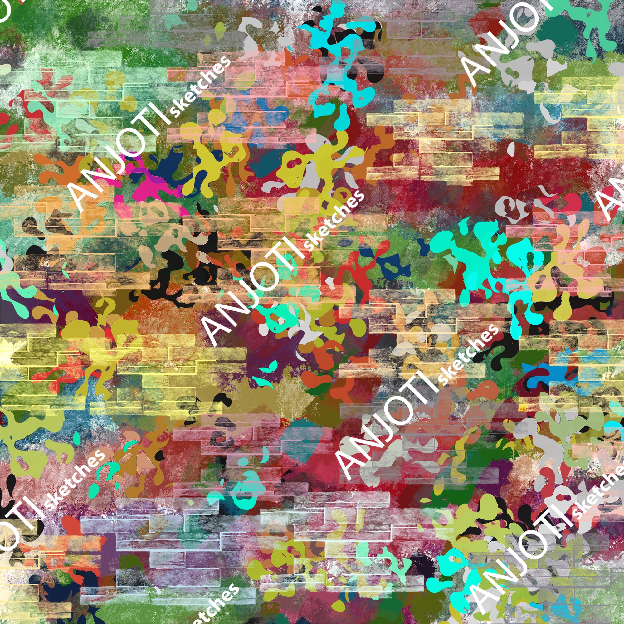 ANJOTI_SKETCHES_795_Floral and Geometric Abstract Wall Art with Modern Multicolor Textures