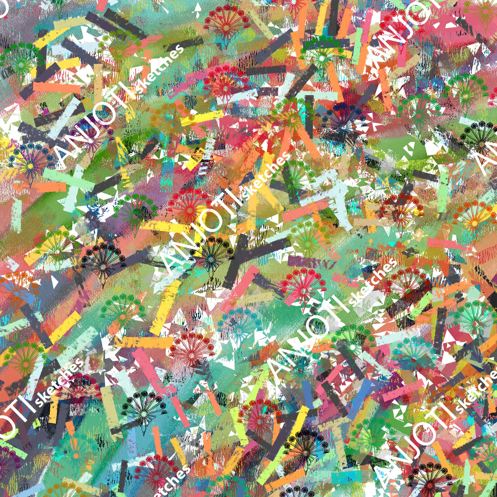 ANJOTI_SKETCHES_796_Bold Floral Geometric Abstract Wall Art with Stunning Multicolor Textures