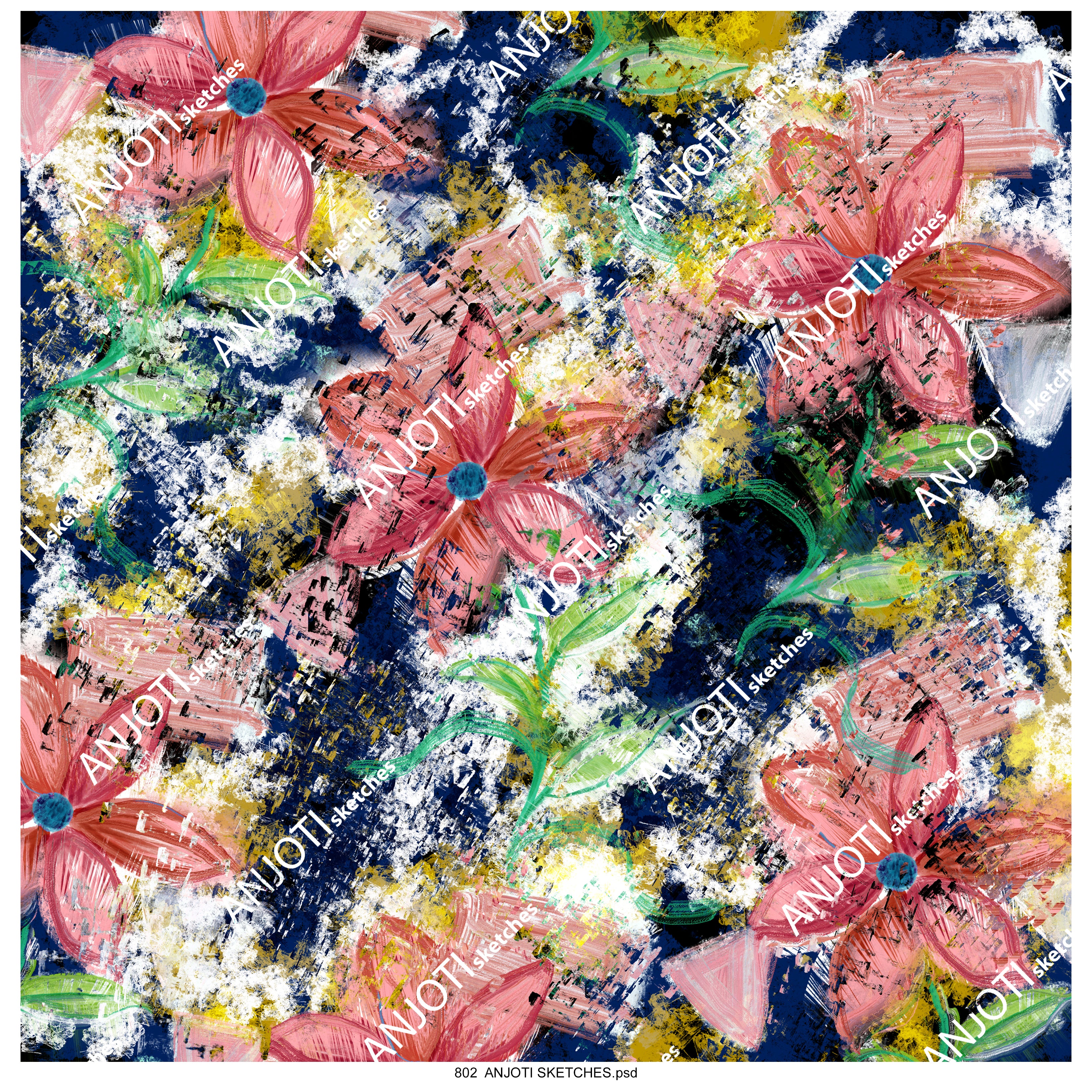 ANJOTI_SKETCHES_802_ NewOil Paint Sketch Abstract Wall effect shades brushes look surface pattern painted art motif print illustrations popular in summer English color  wallpaper  pattern figure , pillow