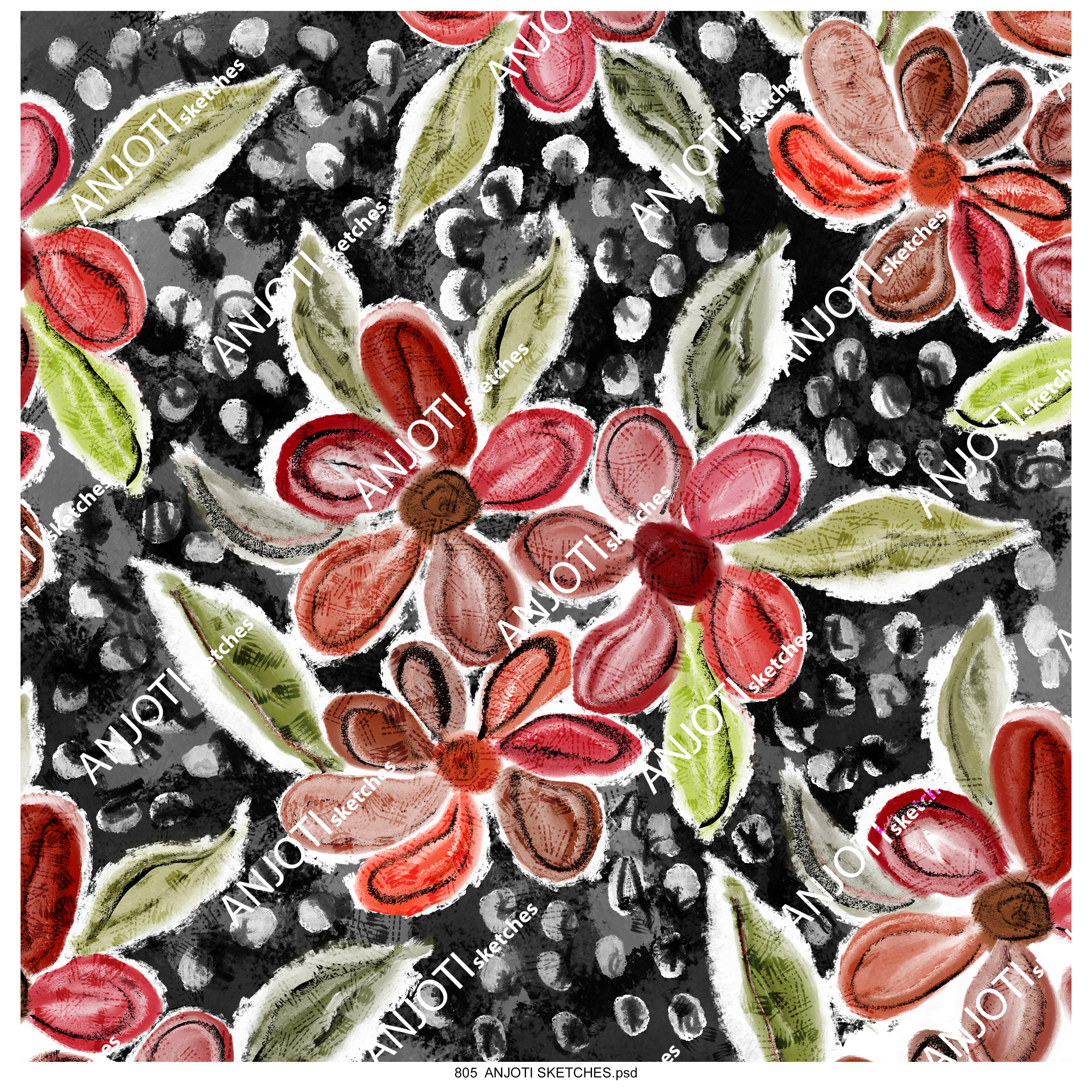 ANJOTI_SKETCHES_805_Abstract brush strokes art motif Geometrical allover wallpaper pattern illustration in multicoloured shades effect texture art work and prints