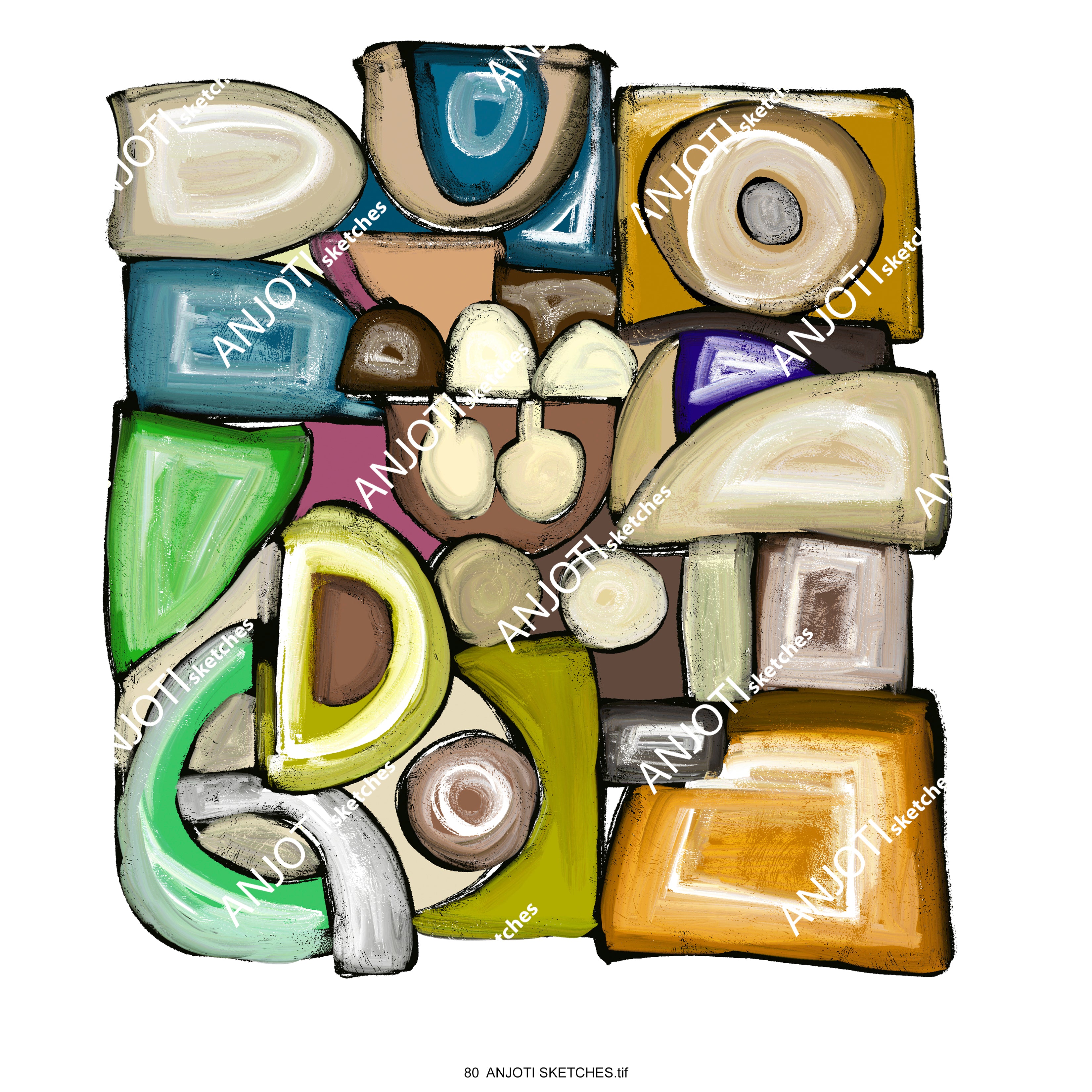 ANJOTI SKETCHES 80|Discover Artistic Floral Geometric Abstract Wall Art in Multicolor Backgrounds