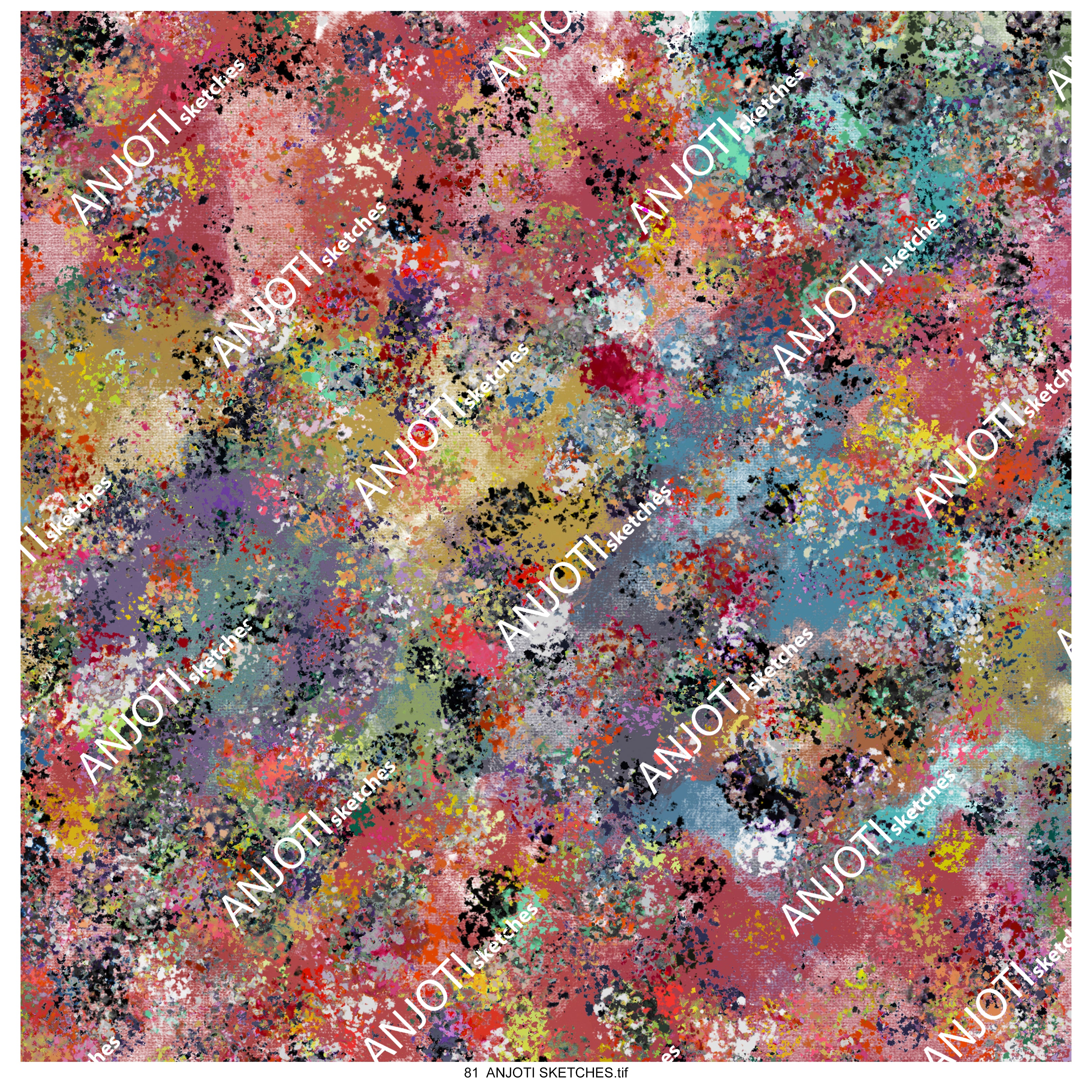 ANJOTI SKETCHES 81|Floral and Geometric Abstract Wall Art with Bright Multicolor Texture Effects
