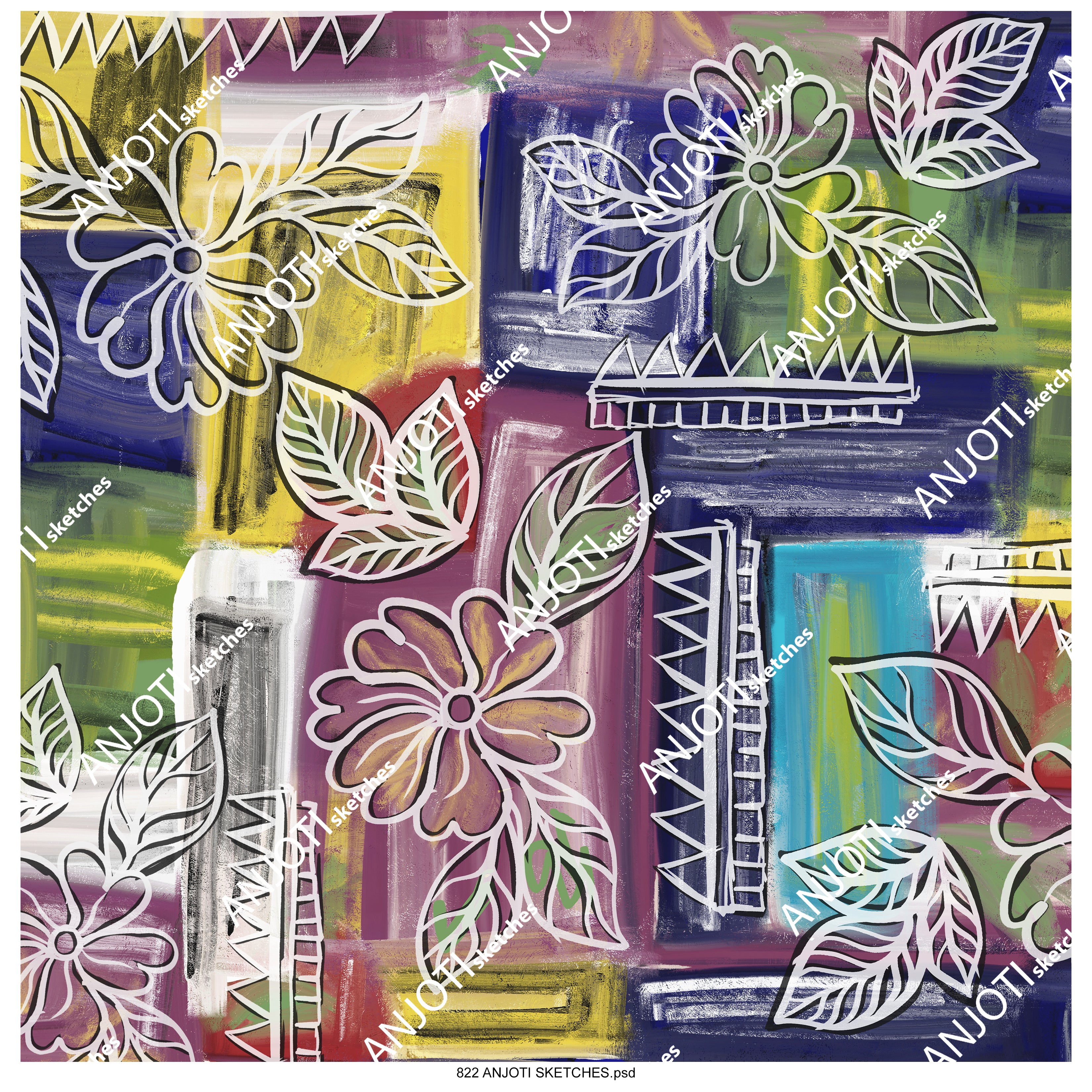 ANJOTI_SKETCHES_822_ Find Bold Multicolor Texture Effect Backgrounds in Abstract Wall Art for Home Decor