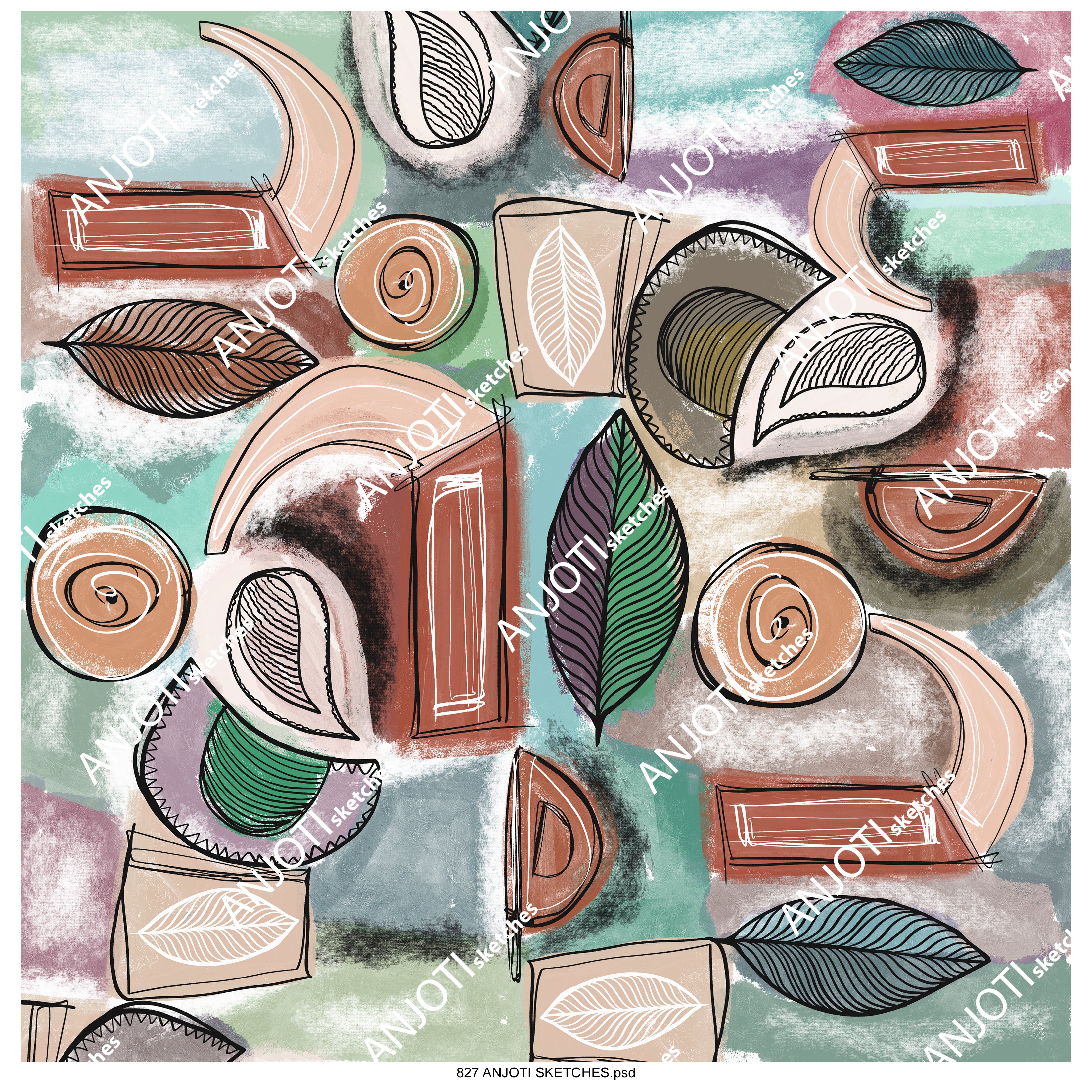 ANJOTI_SKETCHES_827_ Modern Abstract Wall Art and Multicolor Texture Effect Backgrounds for Home Decor