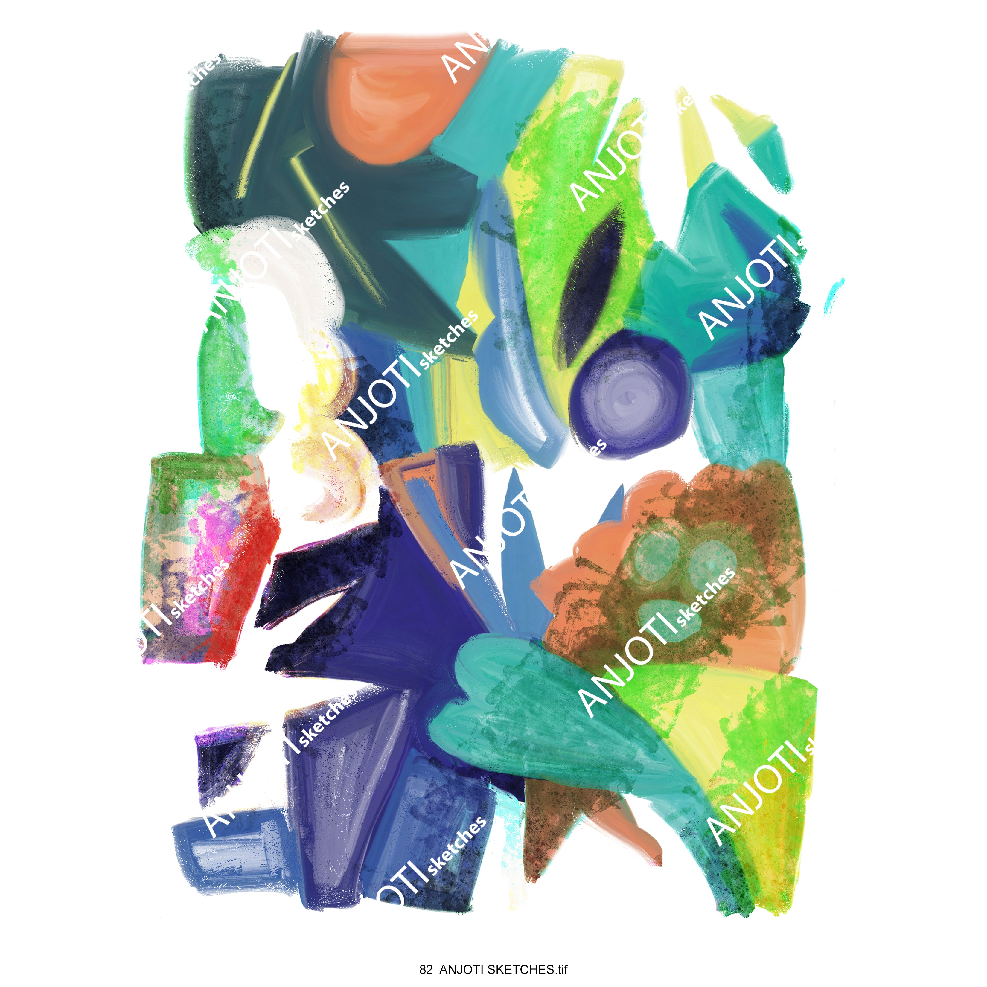 ANJOTI SKETCHES 82|Fresh Floral Geometric Abstract Wall Art in Unique Multicolor Texture Backgrounds