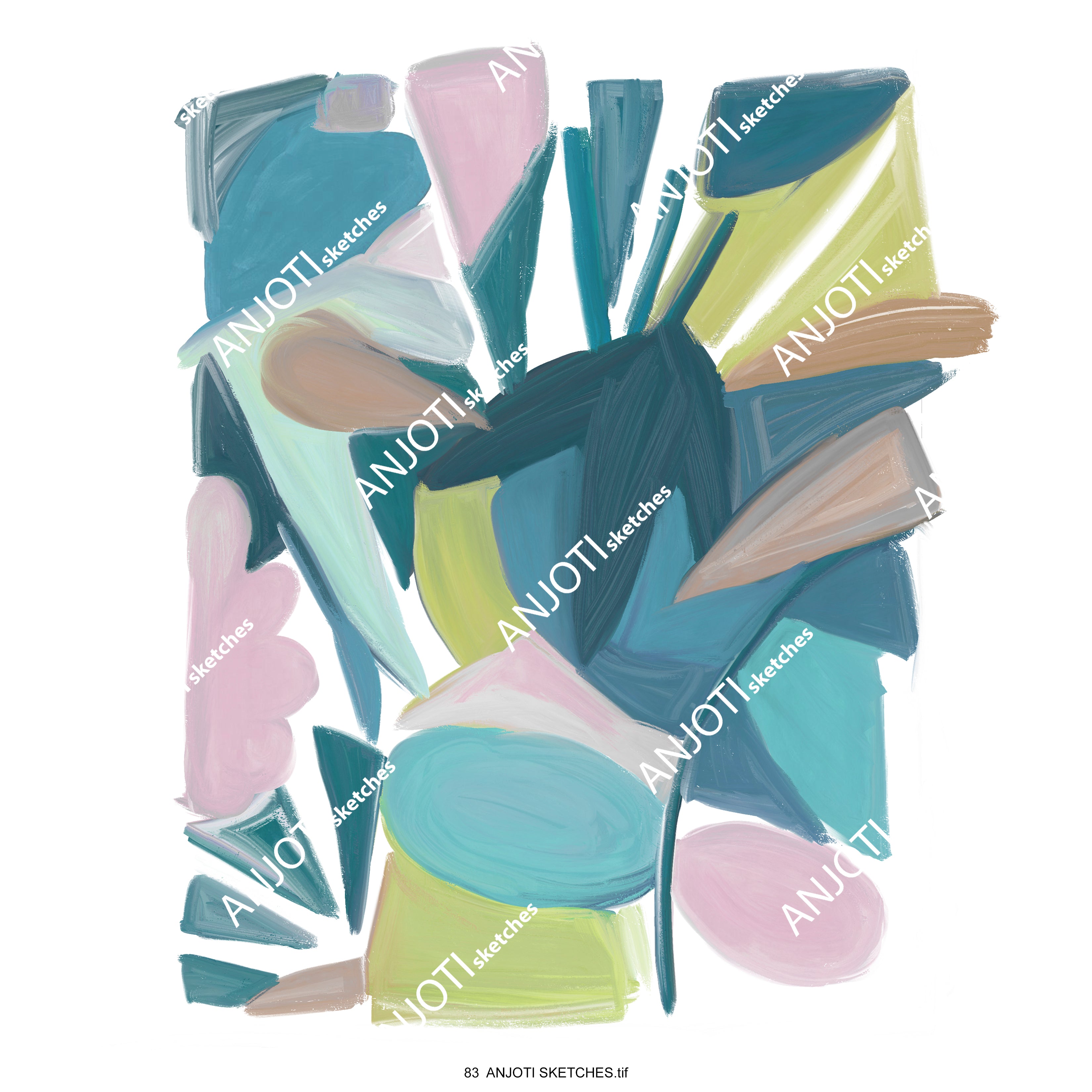 ANJOTI SKETCHES 83|Elevate Any Room with Floral Geometric Multicolor Abstract Wall Art