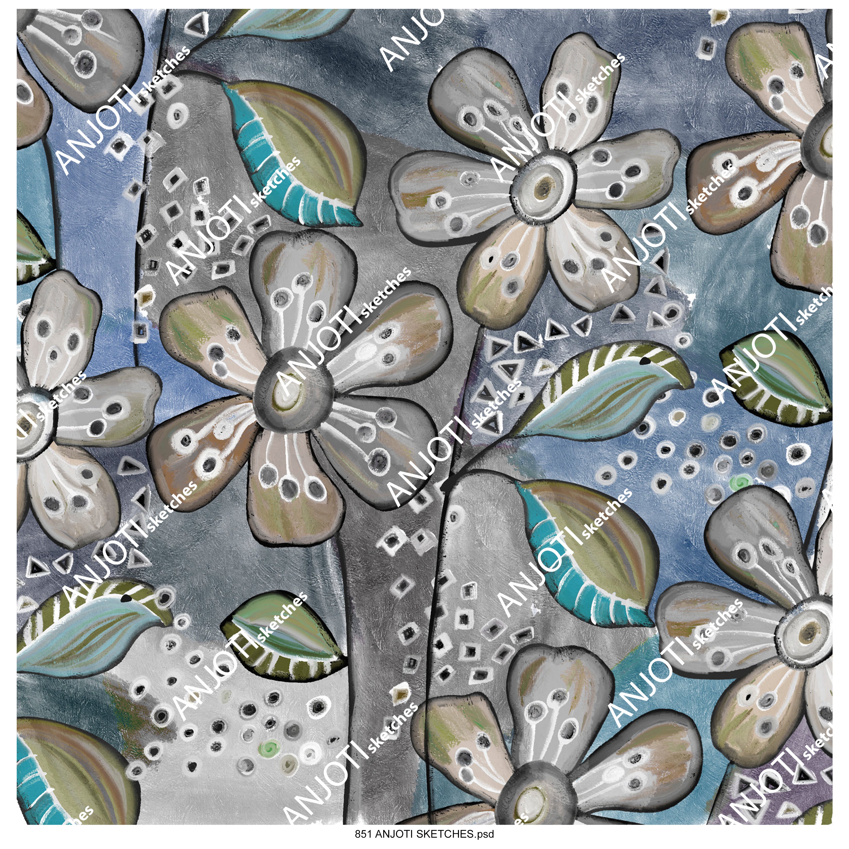 ANJOTI_SKETCHES_851_Stunning Multicolor Abstract Wall Art with Floral and Geometric Texture Backgrounds