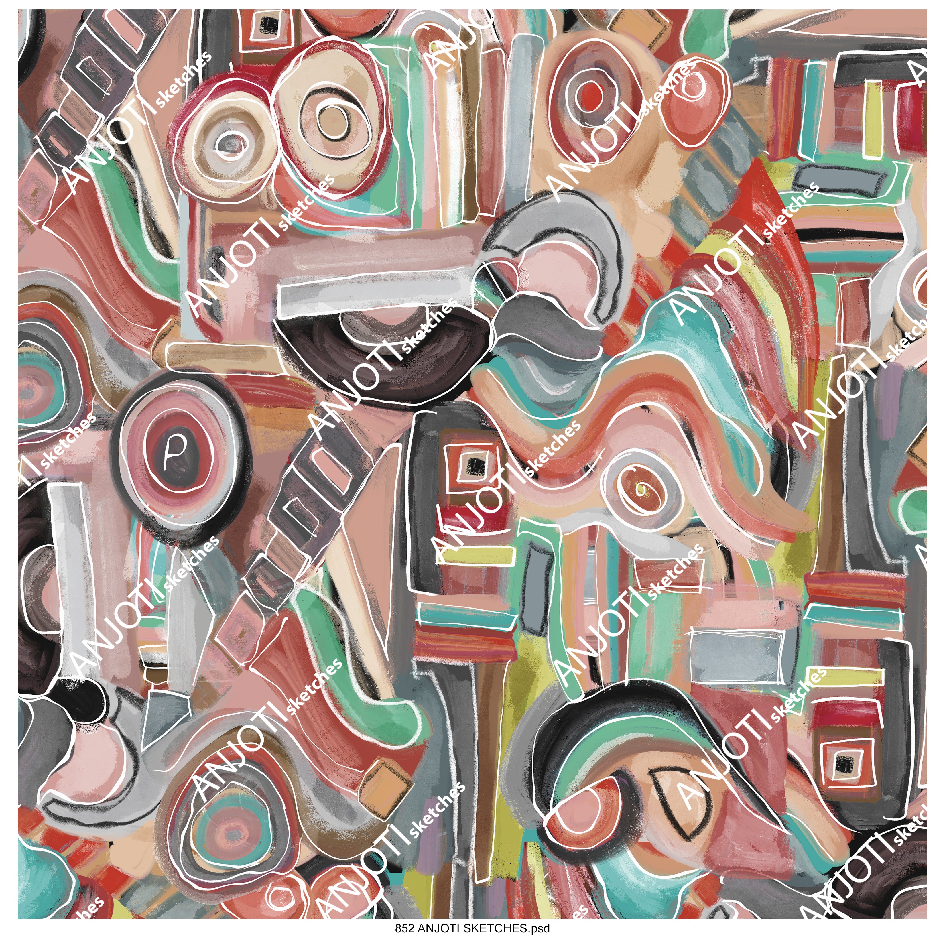 ANJOTI_SKETCHES_852_Discover Unique Floral Abstract Wall Art with Multicolor Geometric Texture Backgrounds