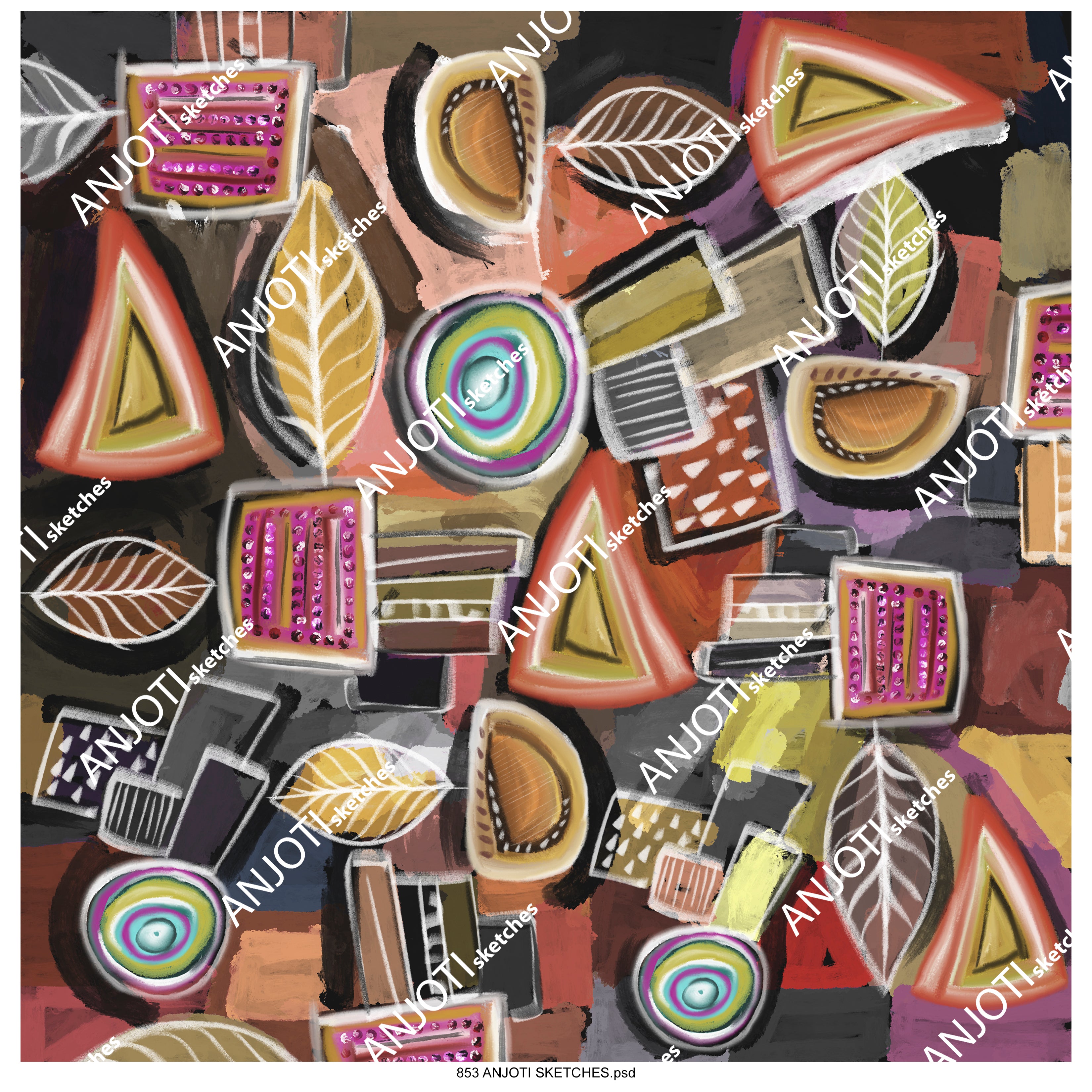 ANJOTI_SKETCHES_853_Brighten Your Walls with Floral and Geometric Abstract Wall Art in Multicolor Textures