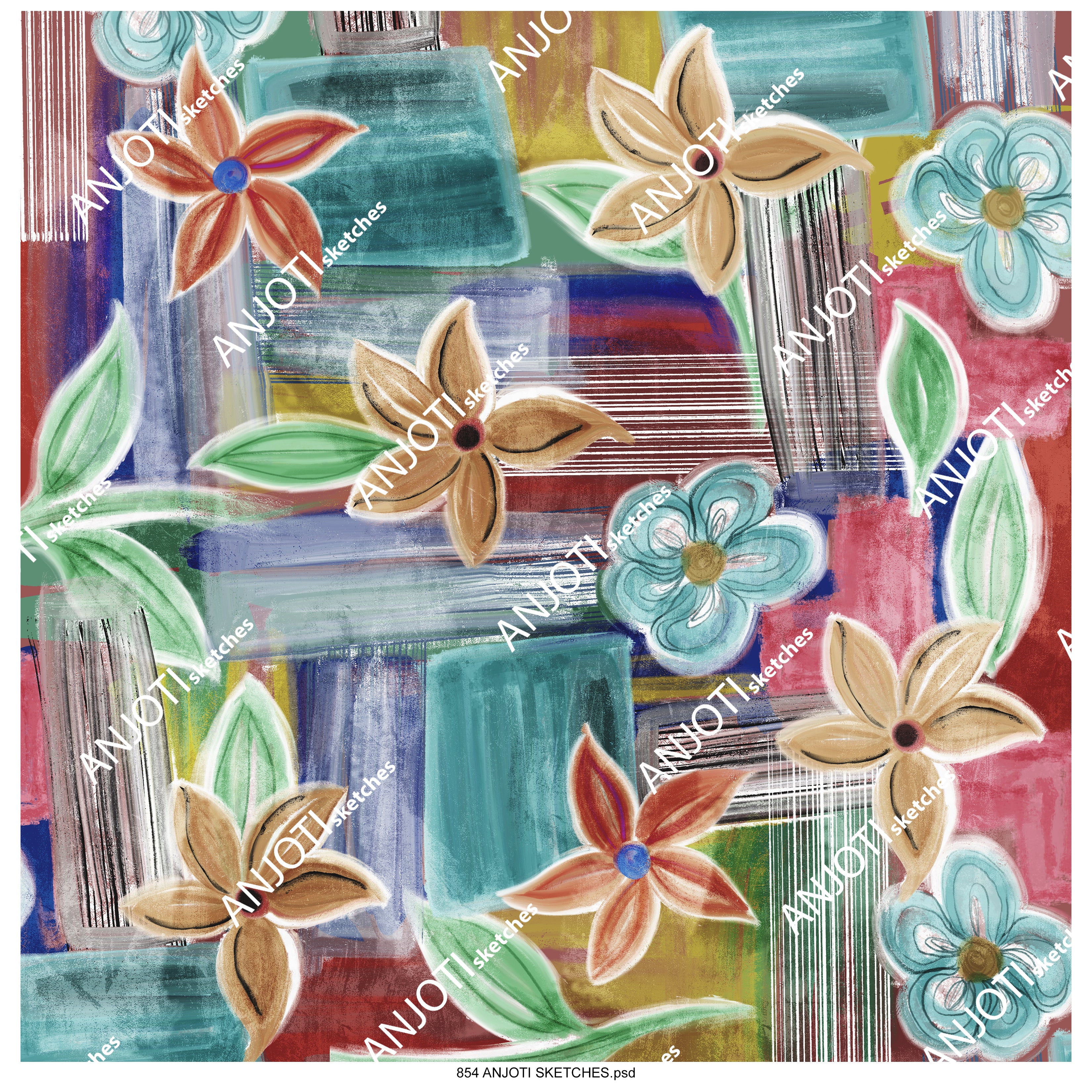 ANJOTI_SKETCHES_854_Floral and Geometric Abstract Wall Art with Stunning Multicolor Texture Backgrounds