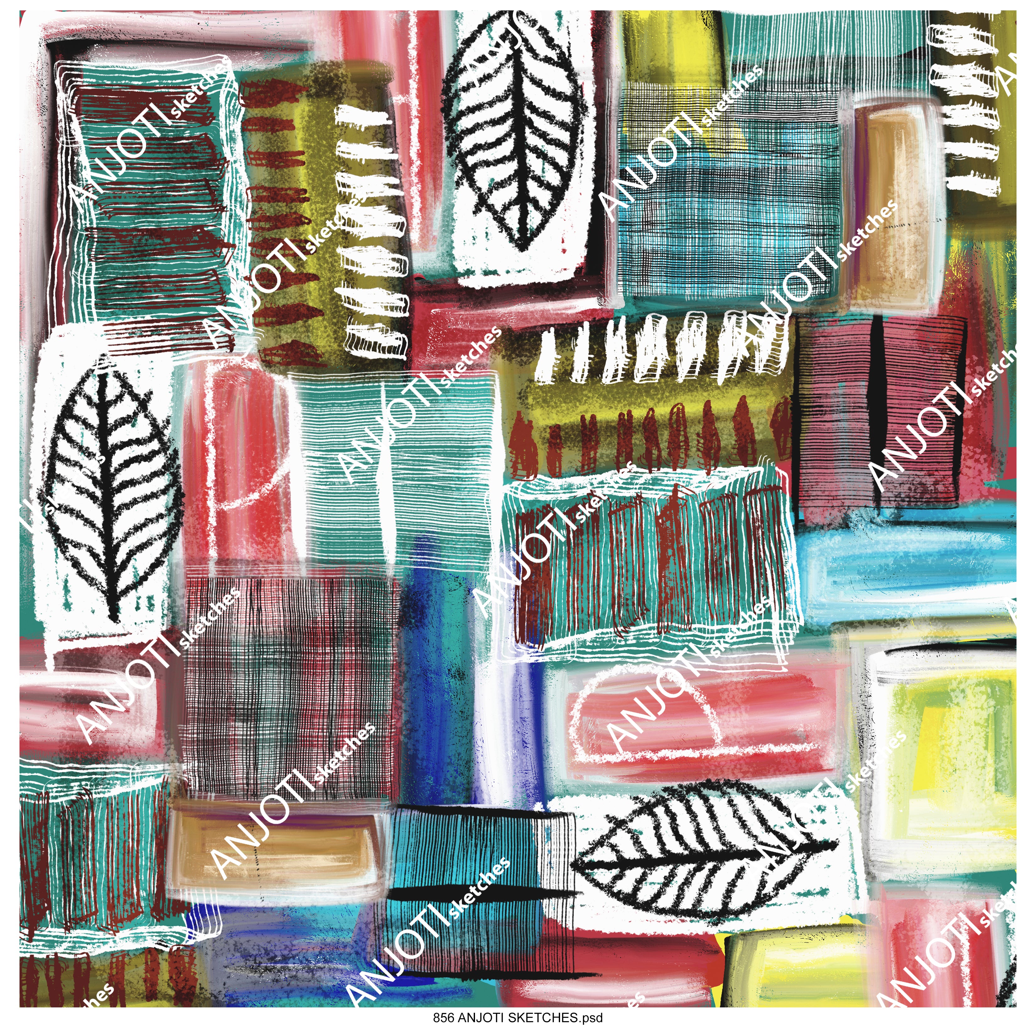 ANJOTI_SKETCHES_856_Abstract Wall Art in Floral and Geometric Designs with Multicolor Texture Backgrounds