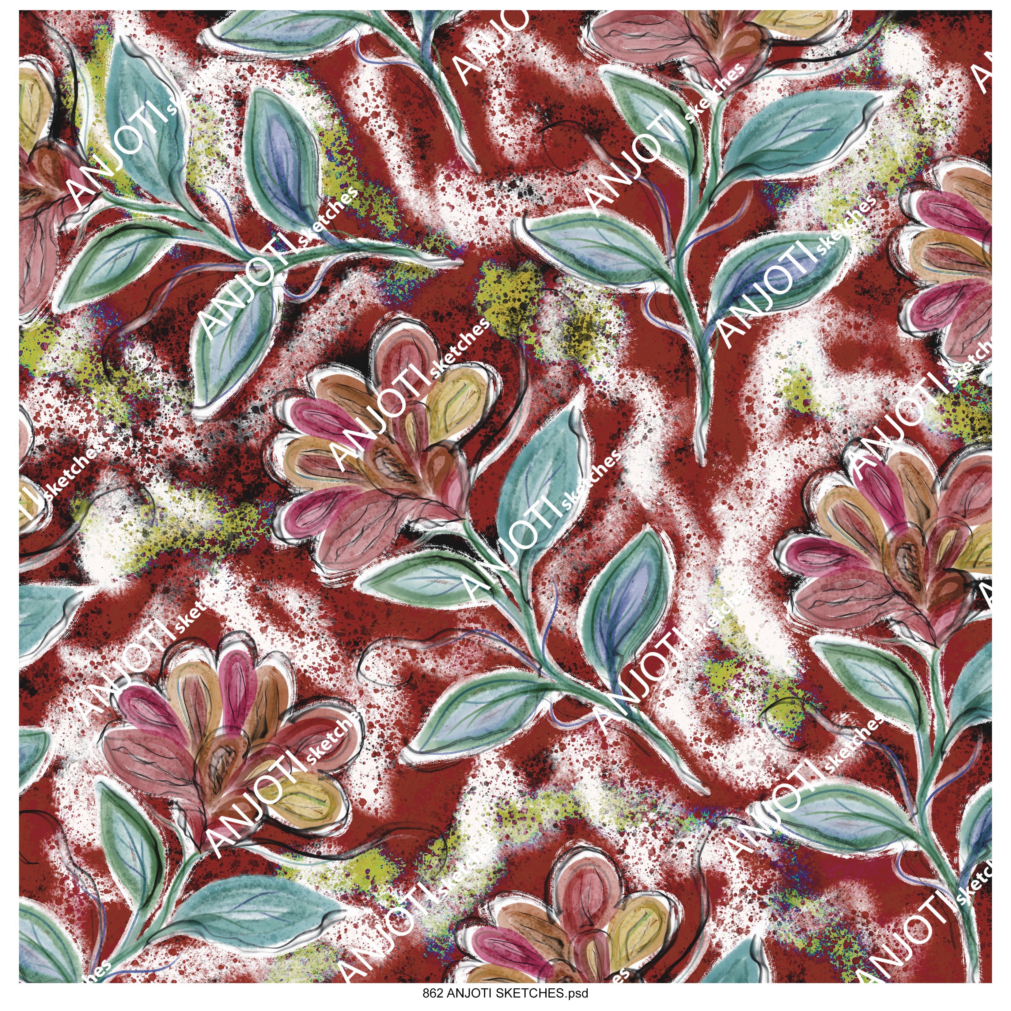 ANJOTI_SKETCHES_862_Multicolor Floral Geometric Abstract Wall Art for a Unique Texture Background