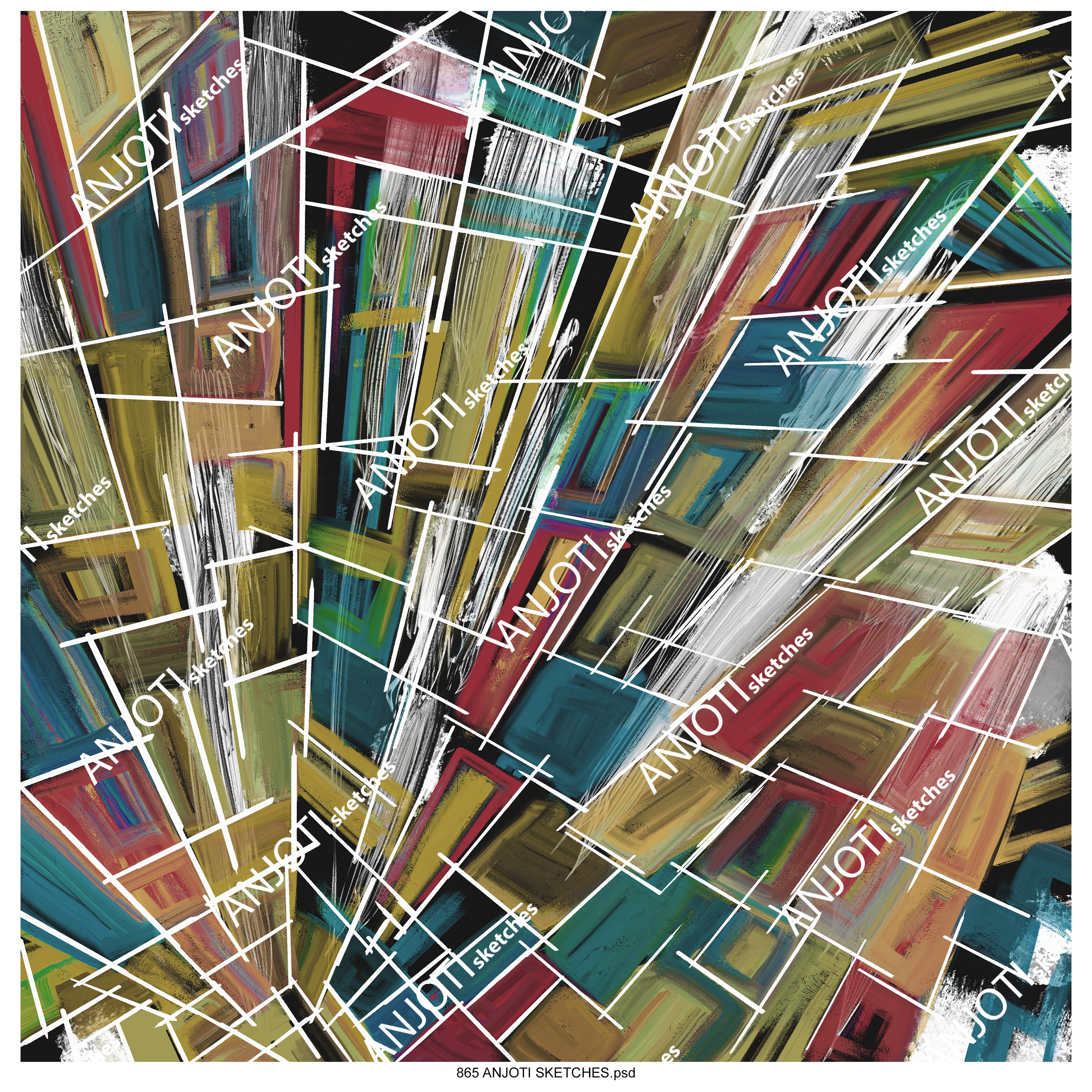 ANJOTI_SKETCHES_865_Abstract Wall Art with Floral Geometric Multicolor Texture Backgrounds for Home