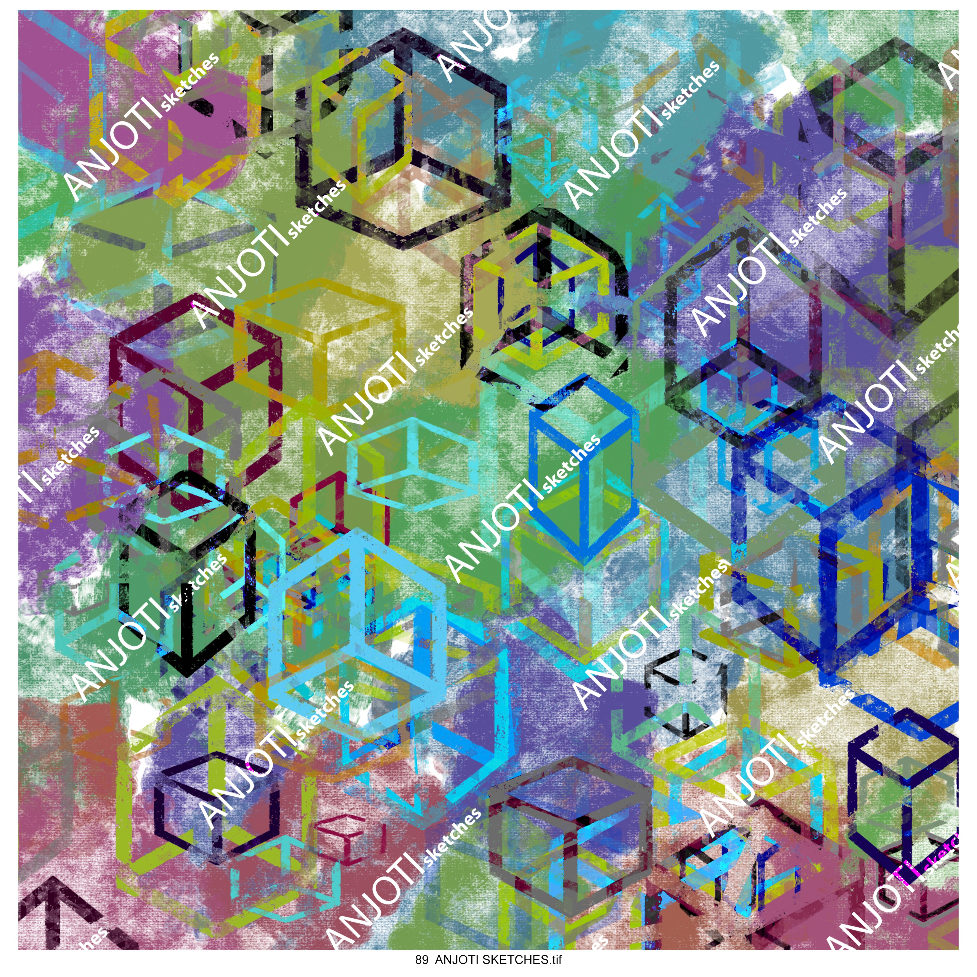 ANJOTI SKETCHES 89|Add Multicolor Texture Backgrounds to Floral Geometric Abstract Wall Art