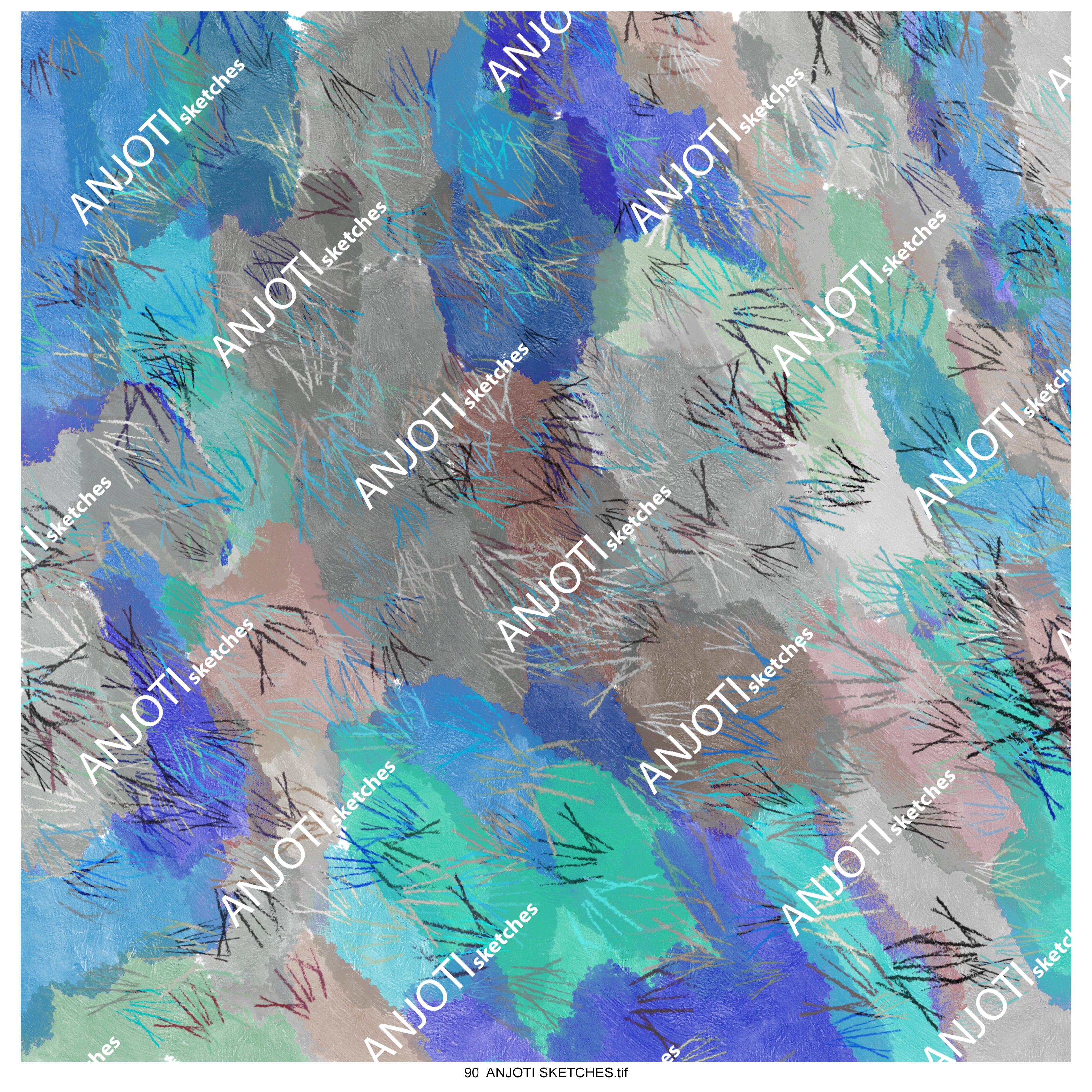 ANJOTI SKETCHES 90|Beautiful Floral Geometric Abstract Wall Art in Multicolor Textures