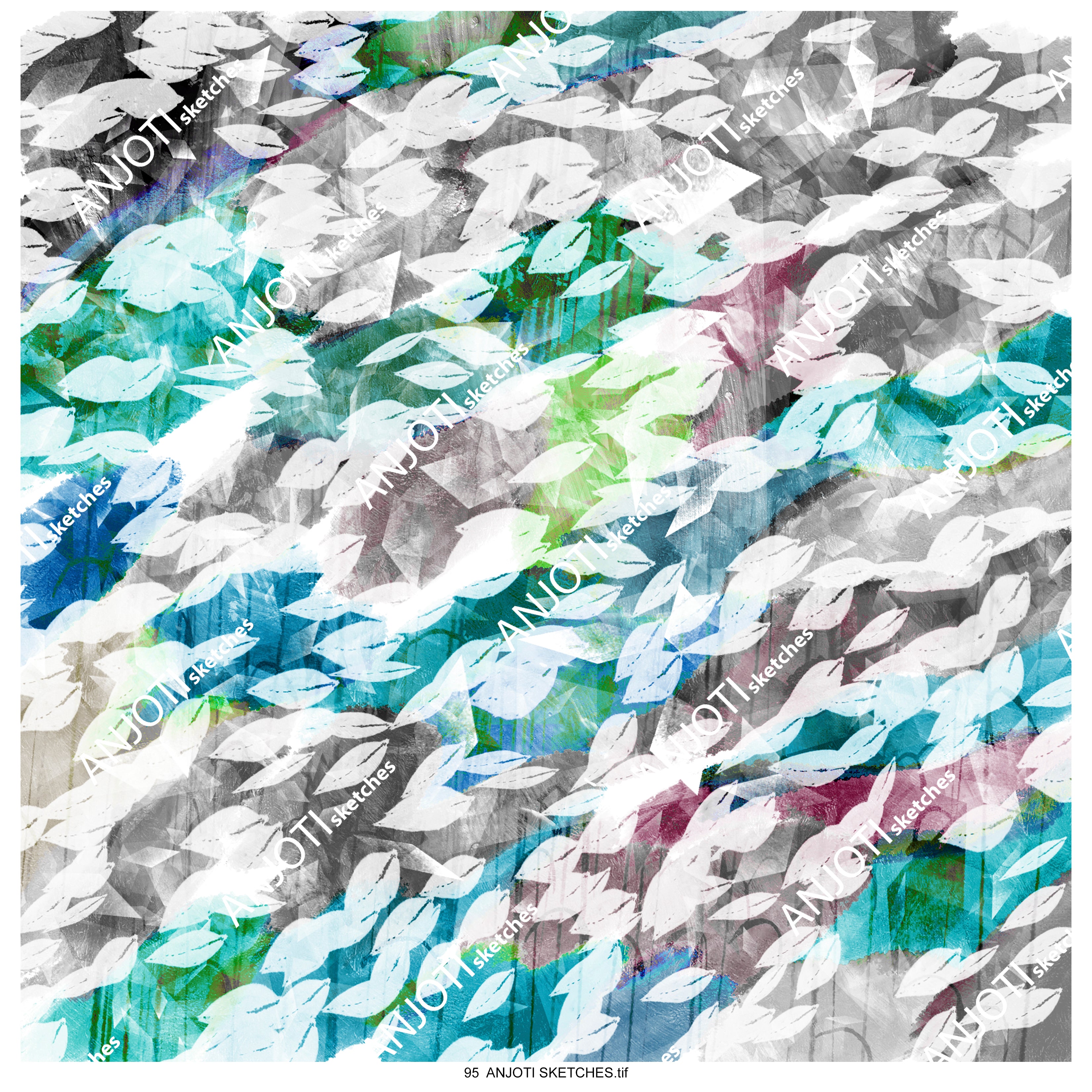 ANJOTI SKETCHES 95|Floral and Geometric Abstract Wall Art with Modern Multicolor Textures