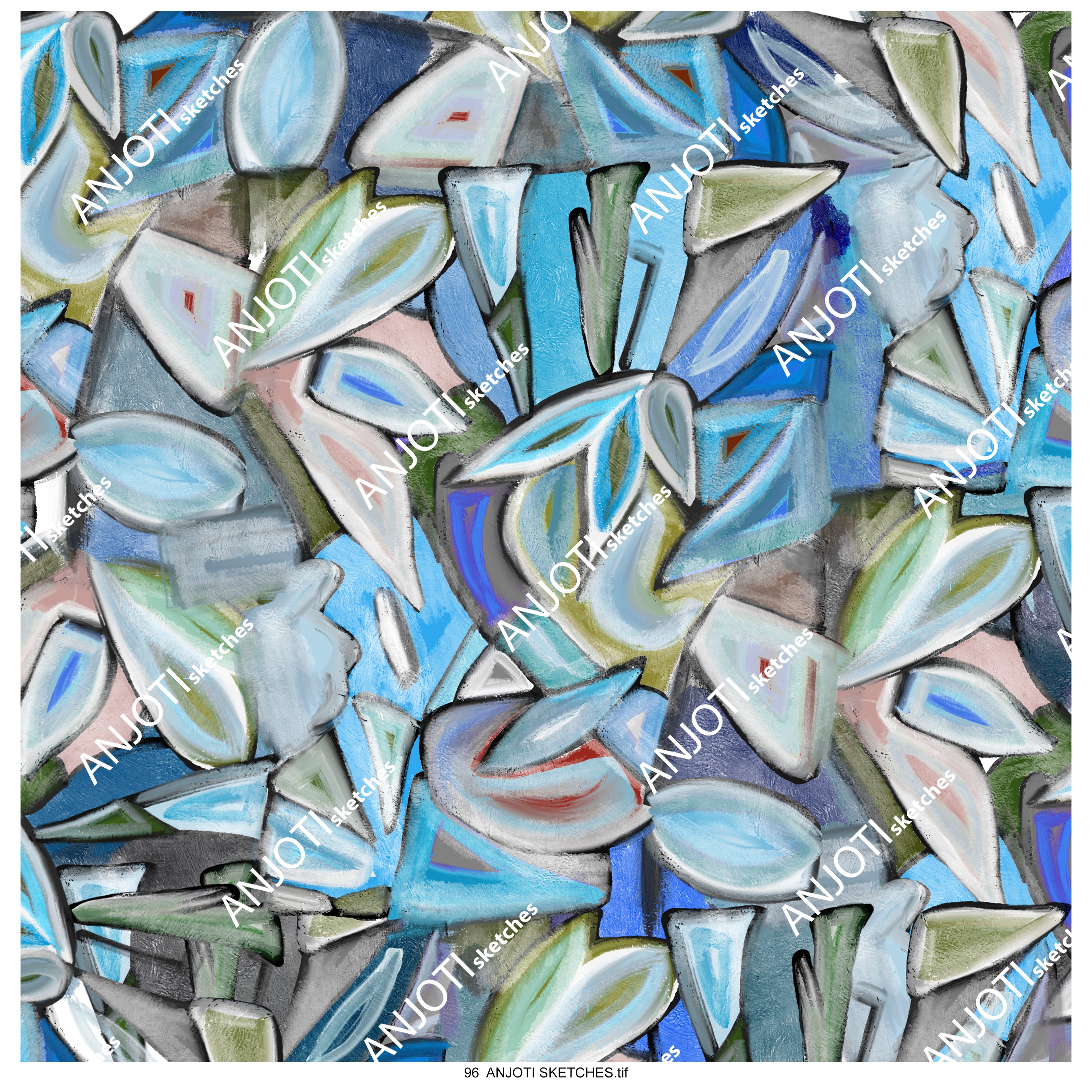 ANJOTI SKETCHES 96|Bold Floral Geometric Abstract Wall Art with Stunning Multicolor Textures