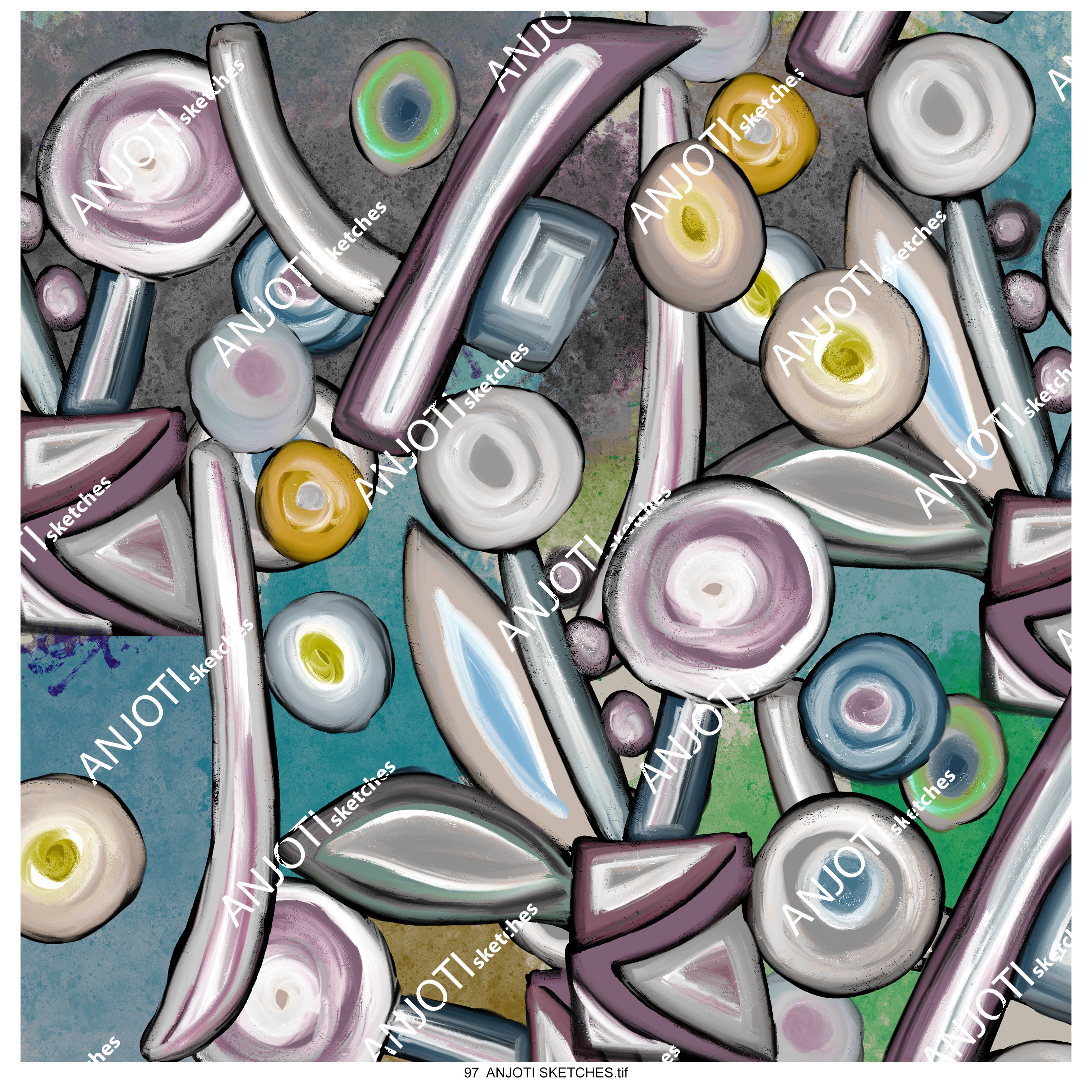 ANJOTI SKETCHES 97|Floral Geometric Abstract Wall Art with Beautiful Multicolor Texture Backgrounds