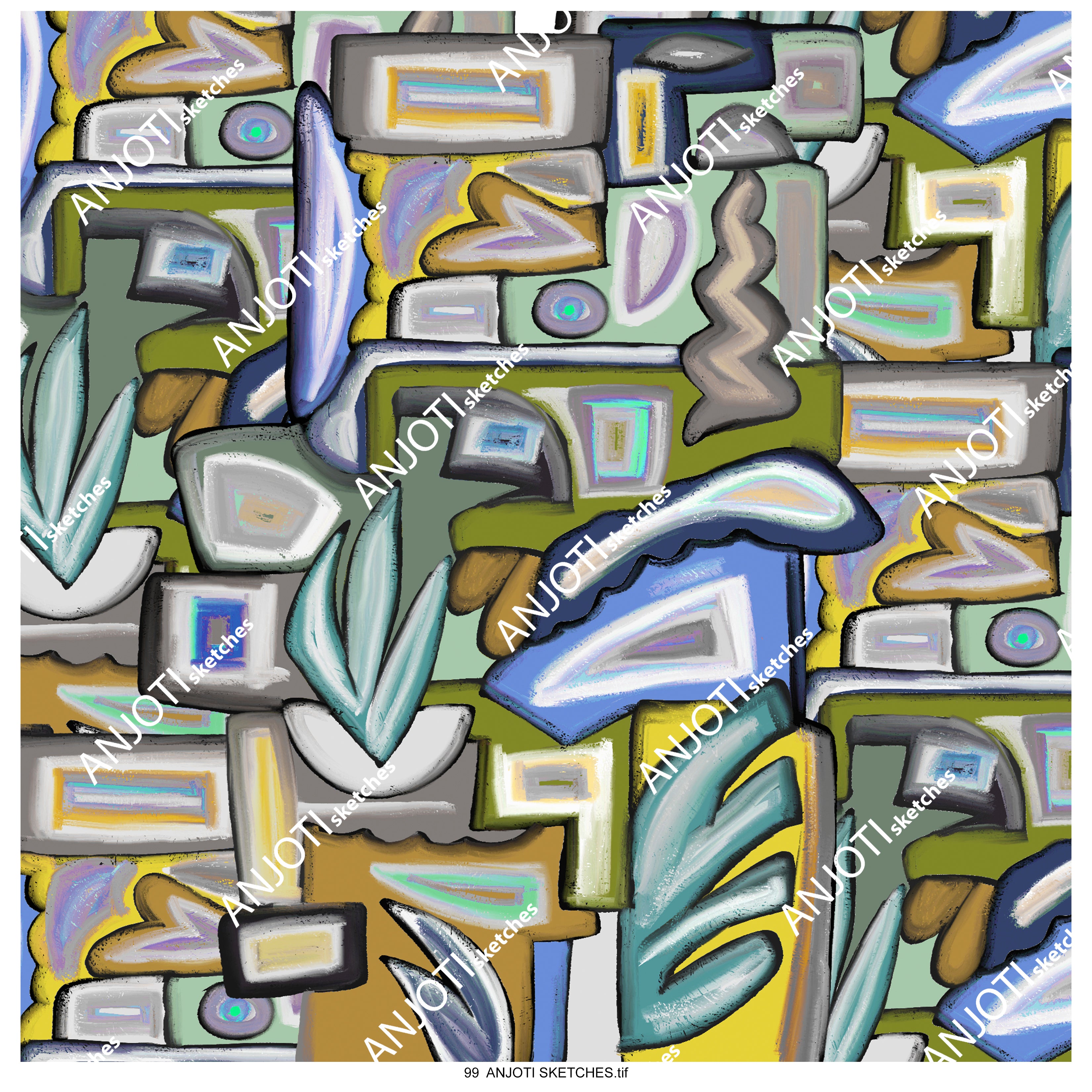 ANJOTI SKETCHES 99|Enhance Your Space with Floral Geometric Abstract Wall Art and Texture Effects