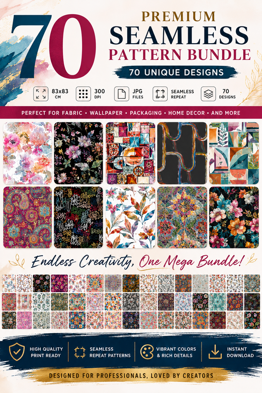 03 | 70 Seamless Pattern Bundle | Premium Watercolor Floral & Abstract Digital Papers | 300 DPI JPG Textile Print Collection 03