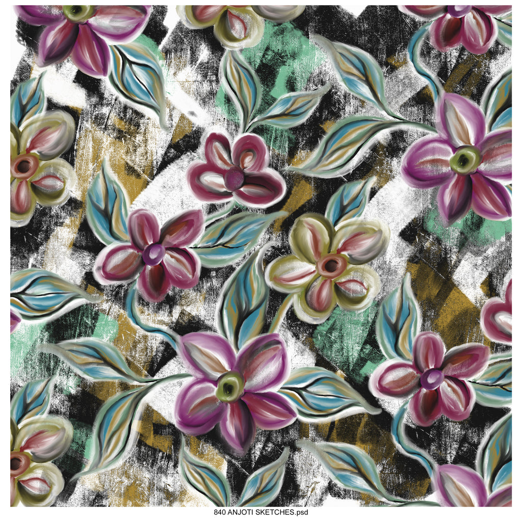 AnjotiSketches 02_New Summer floral watercolors surface pattern art allover illustration motifs in multicoloured textures effects design  for pillow purses and wallpaper