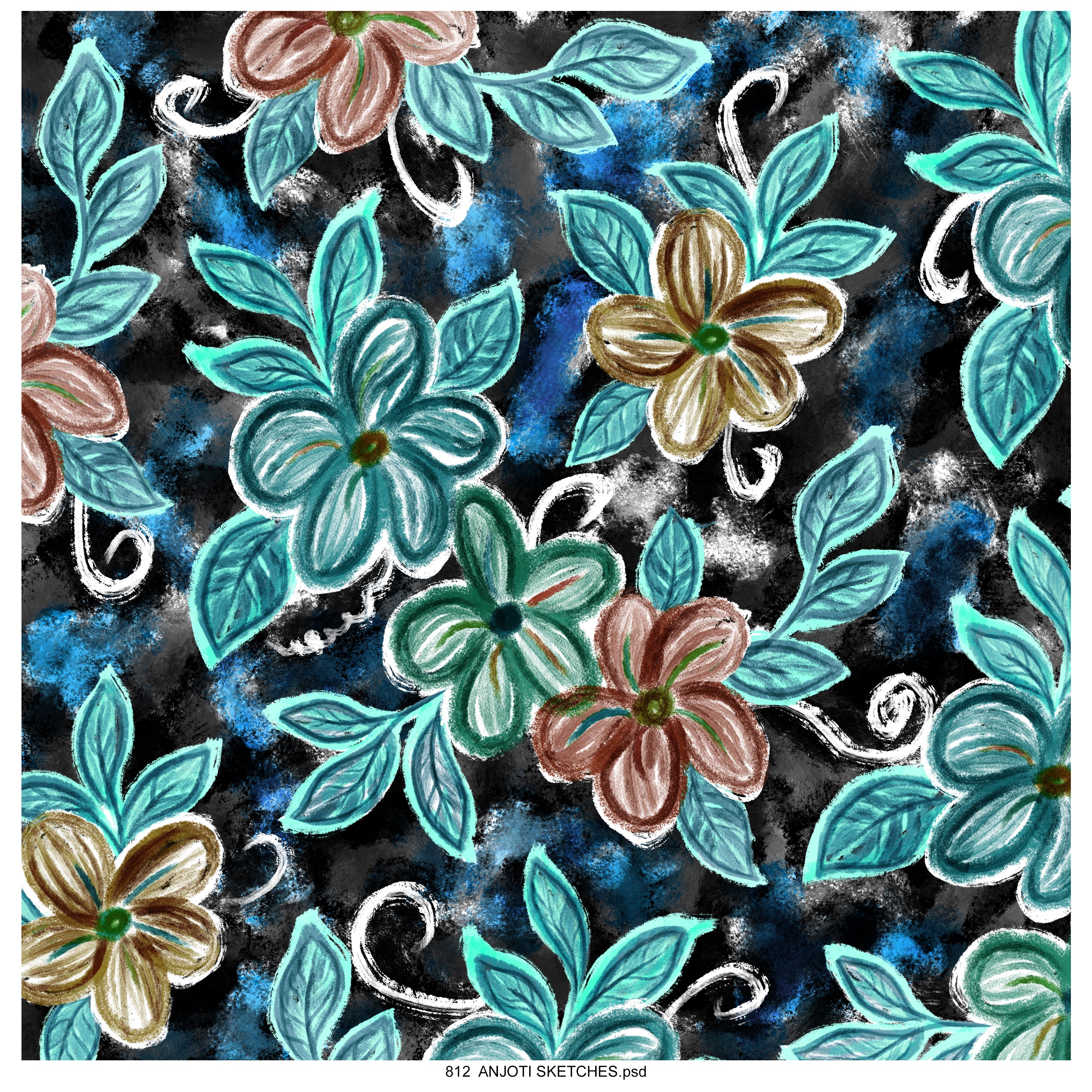 AnjotiSketches 06_New Summer floral watercolors surface pattern art allover illustration motifs in multicoloured textures effects design  for pillow purses and wallpaper