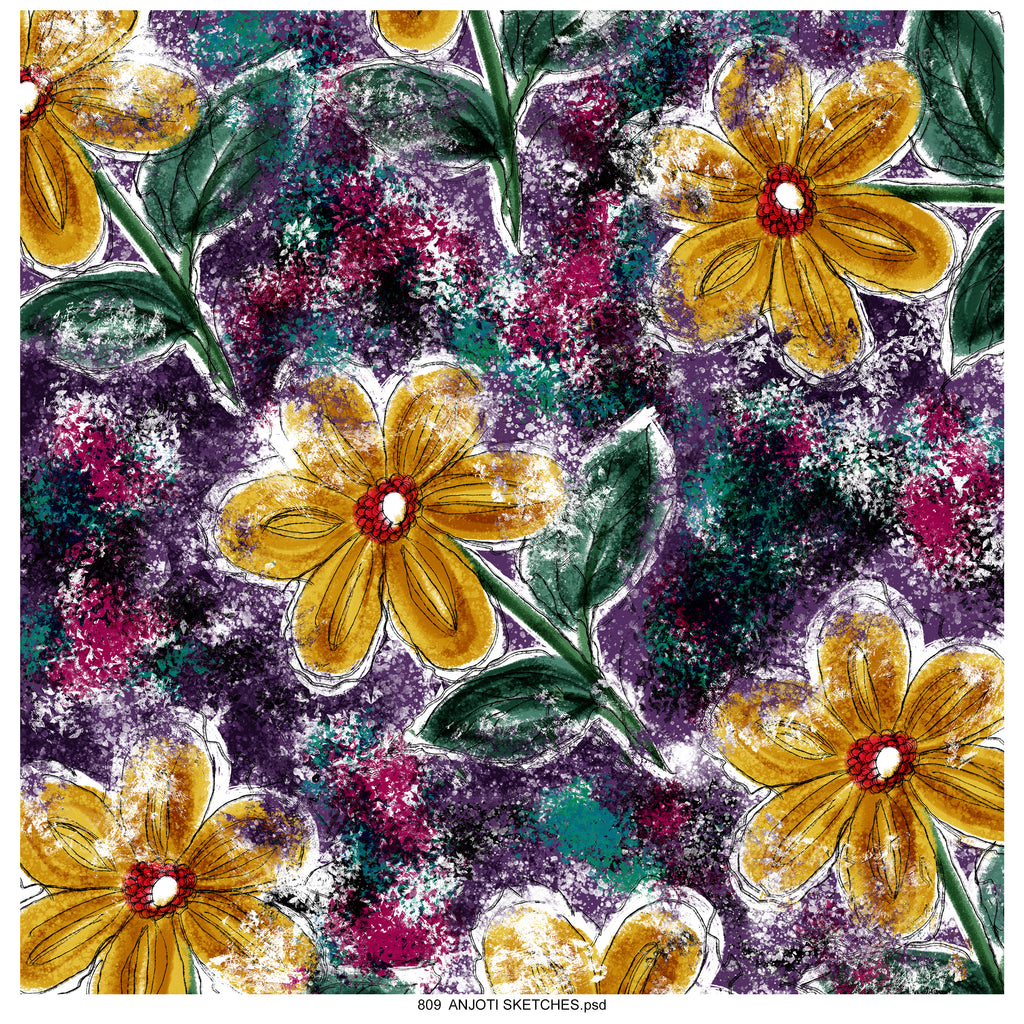 AnjotiSketches 08_New Summer floral watercolors surface pattern art allover illustration motifs in multicoloured textures effects design  for pillow purses and wallpaper