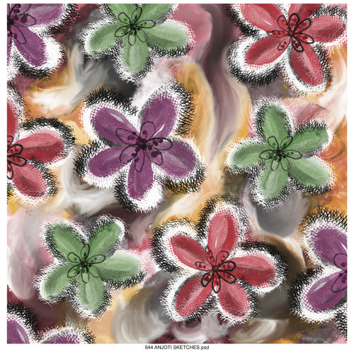 AnjotiSketches 02_New Summer floral watercolors surface pattern art allover illustration motifs in multicoloured textures effects design  for pillow purses and wallpaper