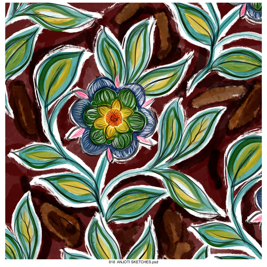 AnjotiSketches 06_New Summer floral watercolors surface pattern art allover illustration motifs in multicoloured textures effects design  for pillow purses and wallpaper